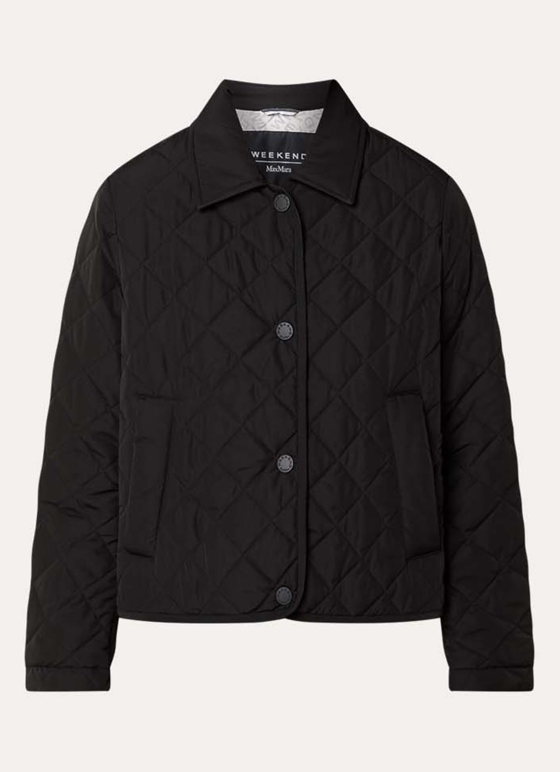 Max Mara Gewatteerd jack met quilt patroon en steekzakken - voorkant zwart