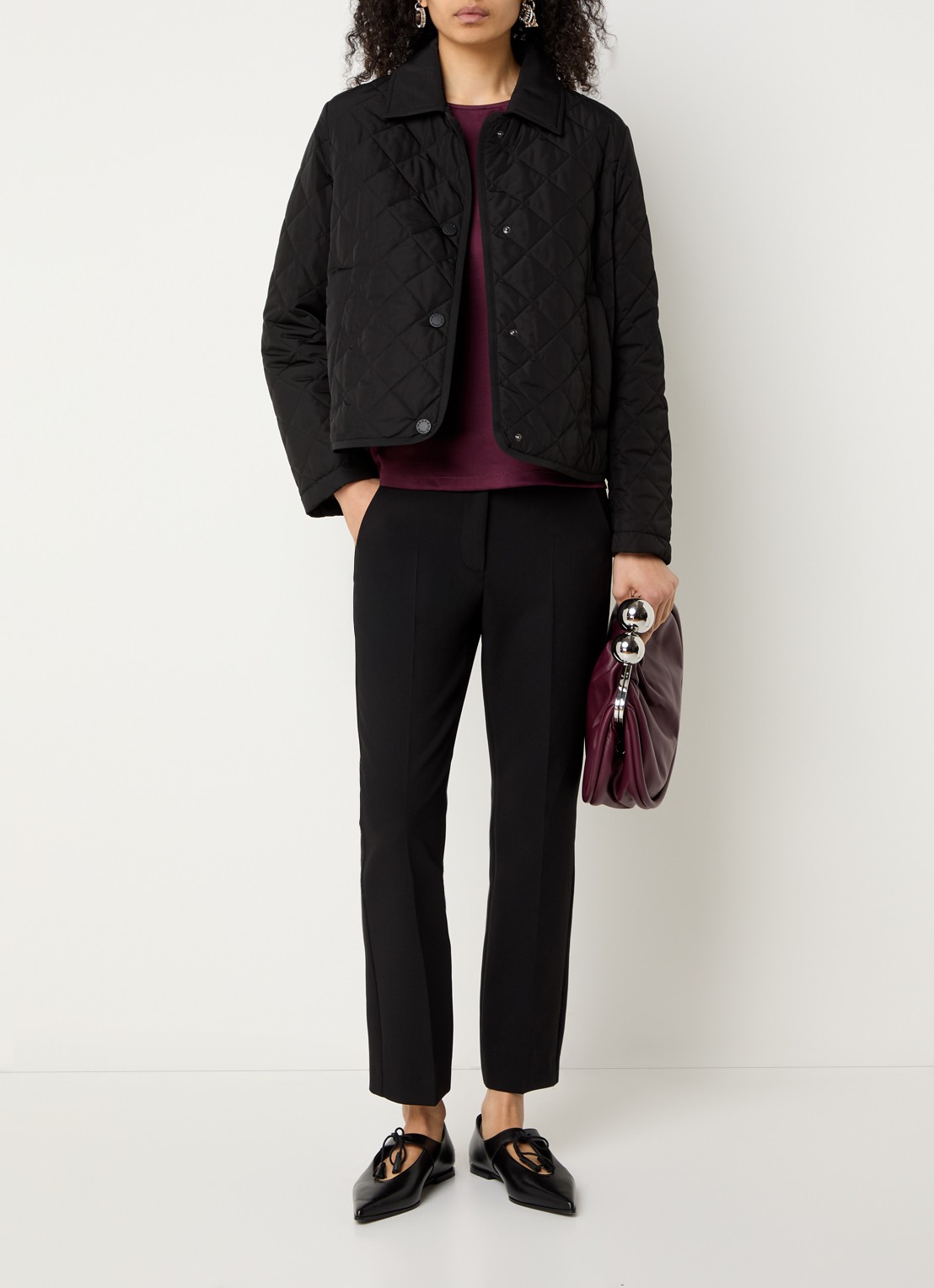 Max Mara Gewatteerd jack met quilt patroon en steekzakken - voorkant 2 zwart
