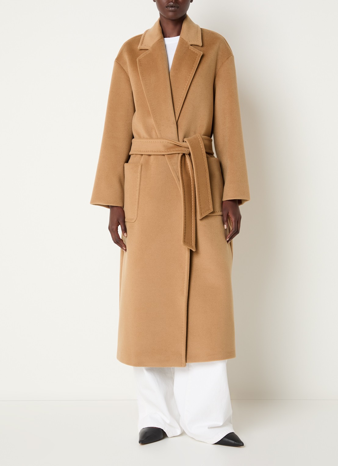 Max Mara Giambo mantel van scheerwol met strikceintuur - detail 4 camel