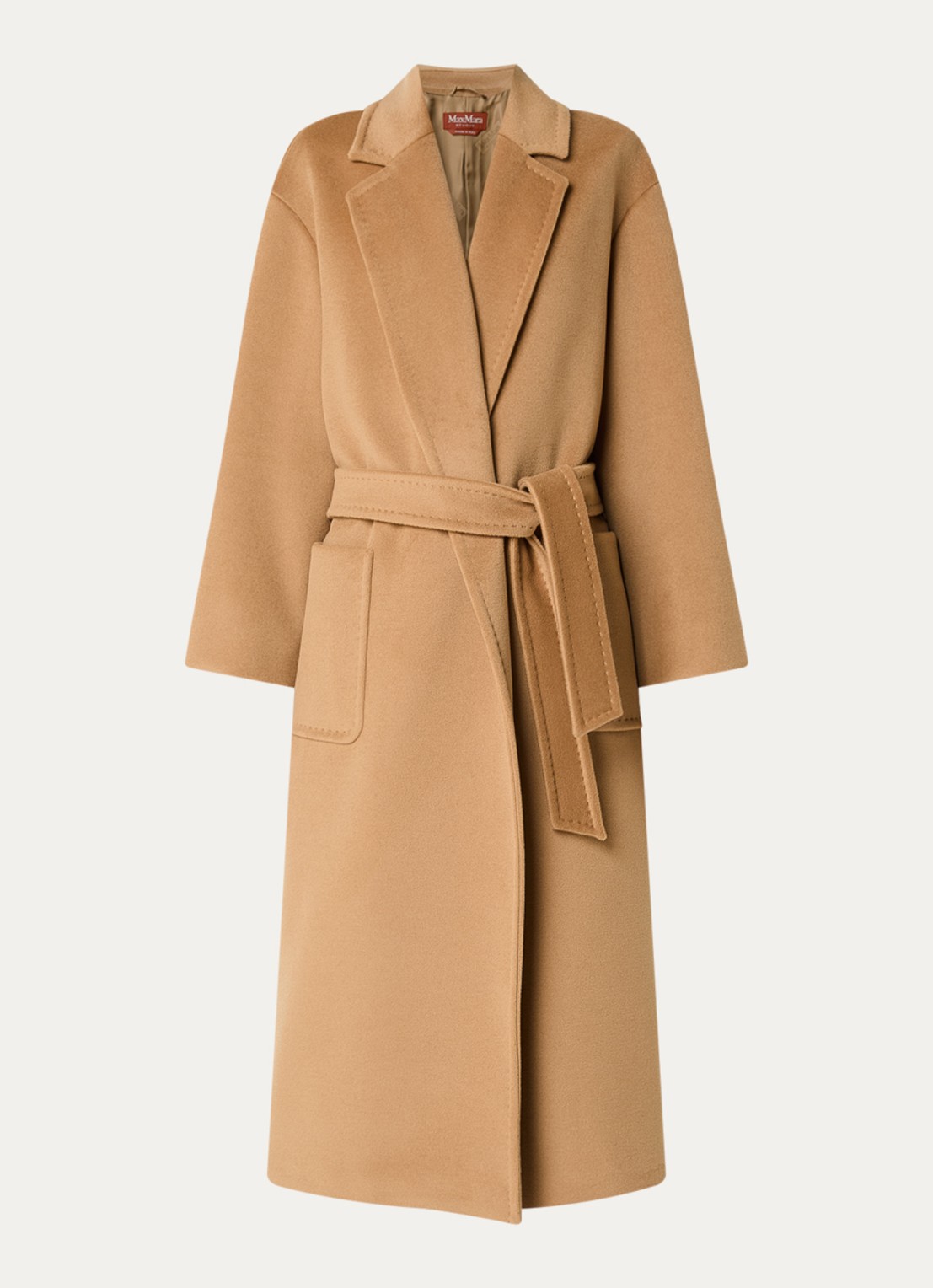 Max Mara Giambo mantel van scheerwol met strikceintuur - voorkant 2 camel