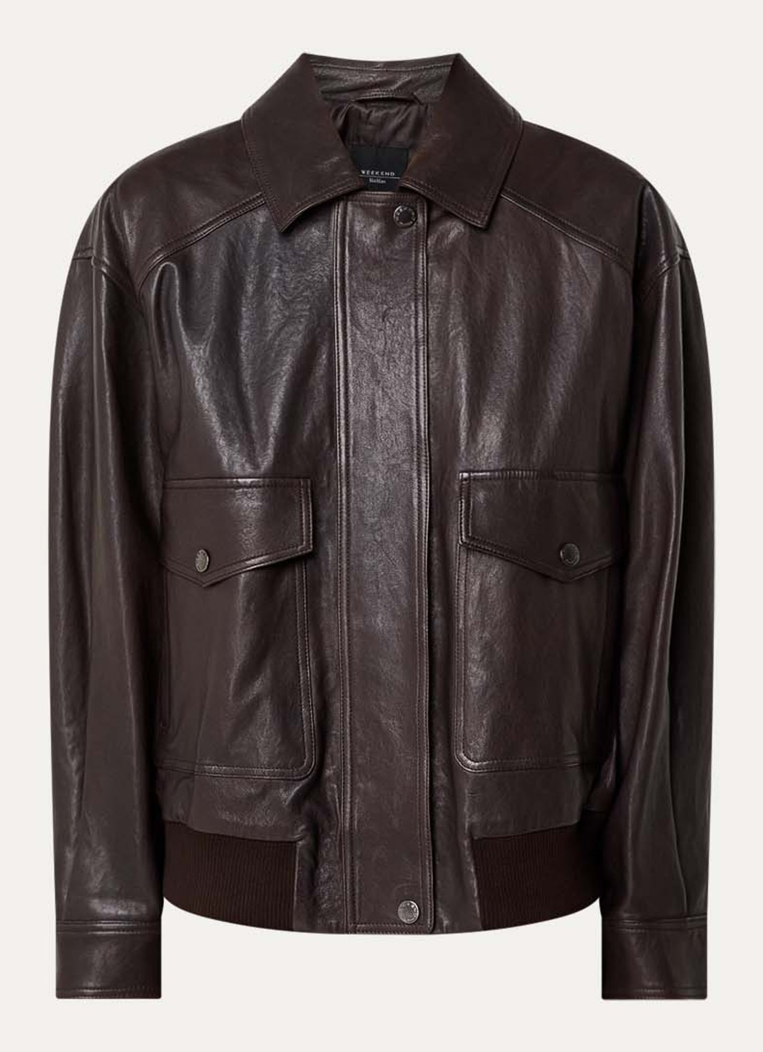 Max Mara Gigante jack van lamsleer - voorkant 3 donkerbruin