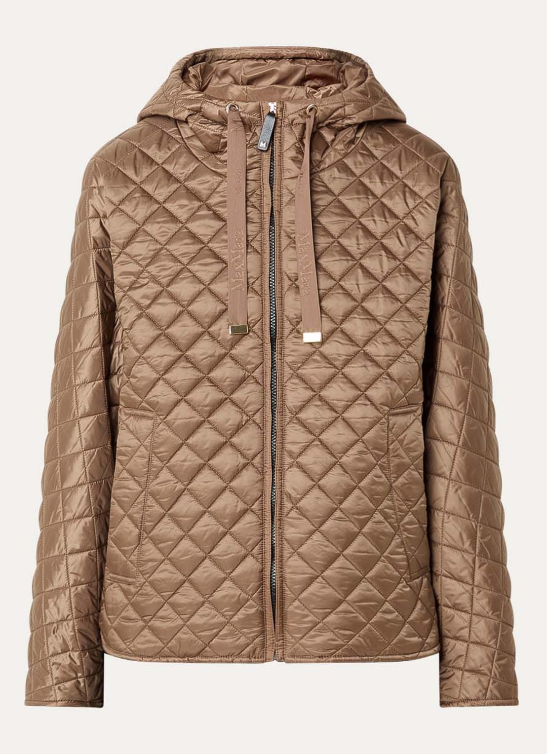 Max Mara Giorno gewatteerd jack met steekzakken en capuchon - voorkant bruin