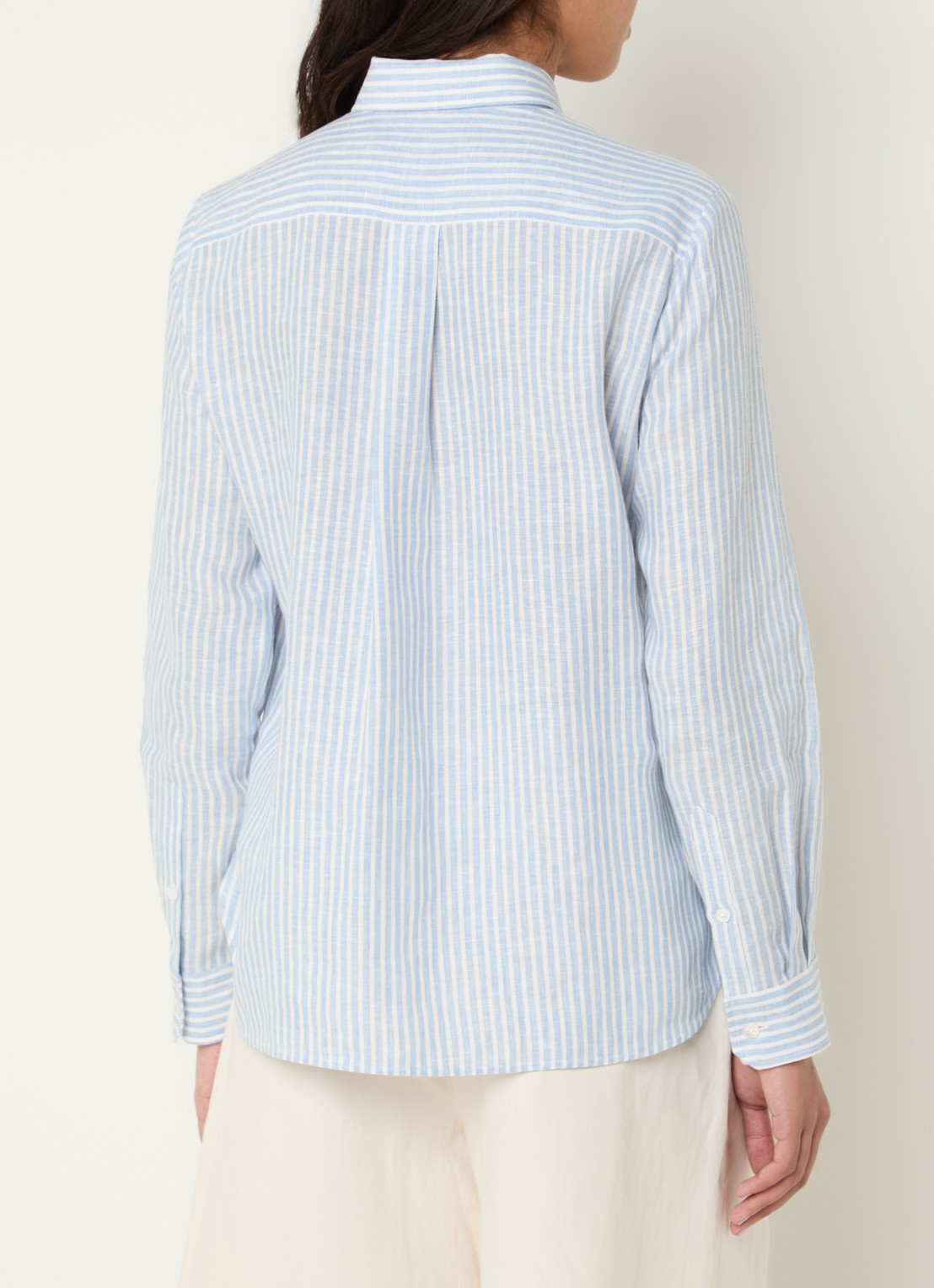 Max Mara Giurato blouse van linnen met streepprint - achterkant 3 lichtblauw