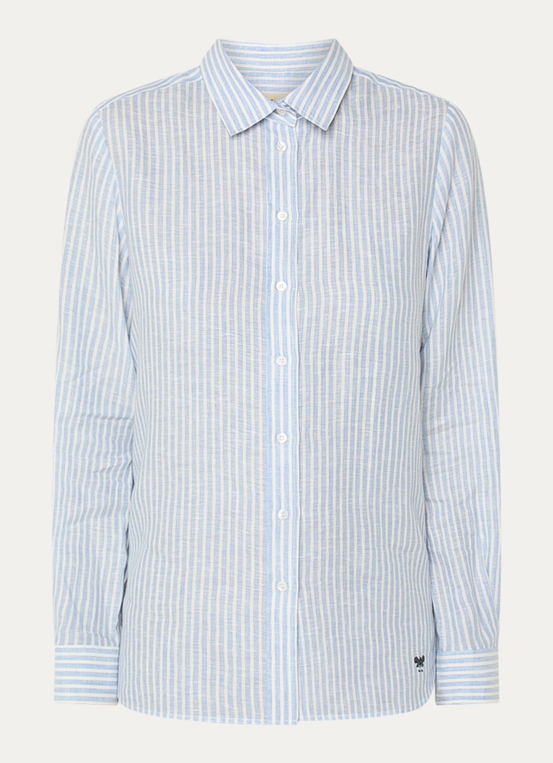 Max Mara Giurato blouse van linnen met streepprint - voorkant lichtblauw