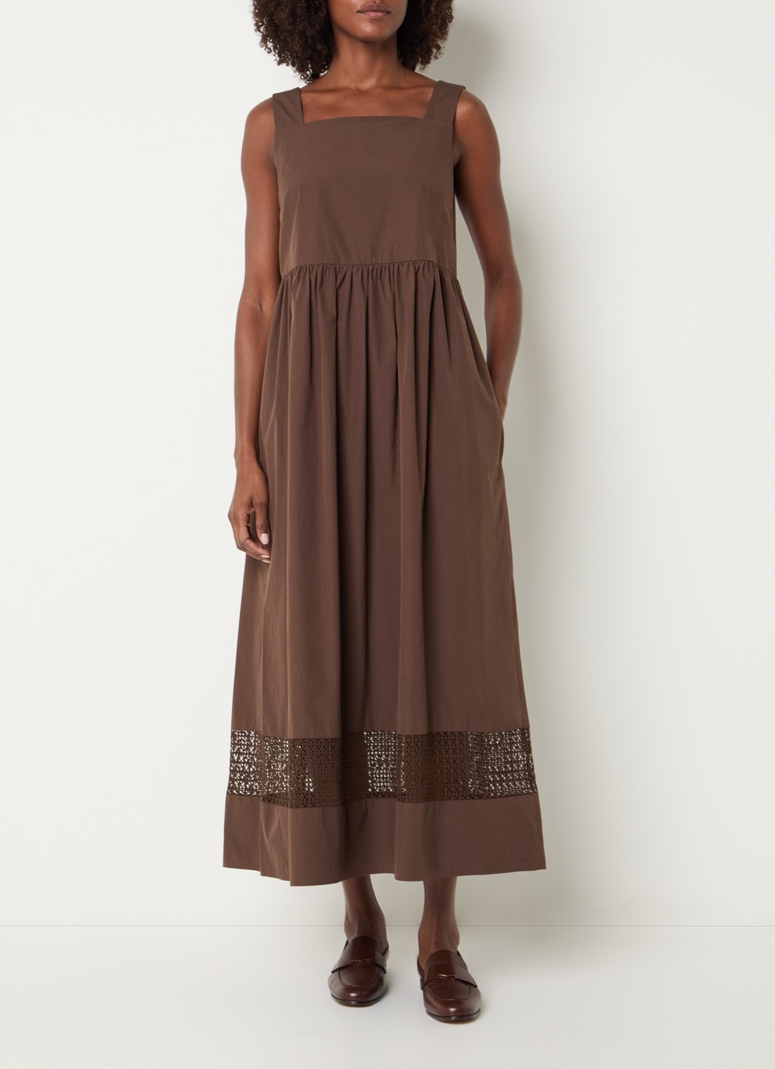 Max Mara Gola midi jurk met opengewerkt dessin - detail 4 bruin