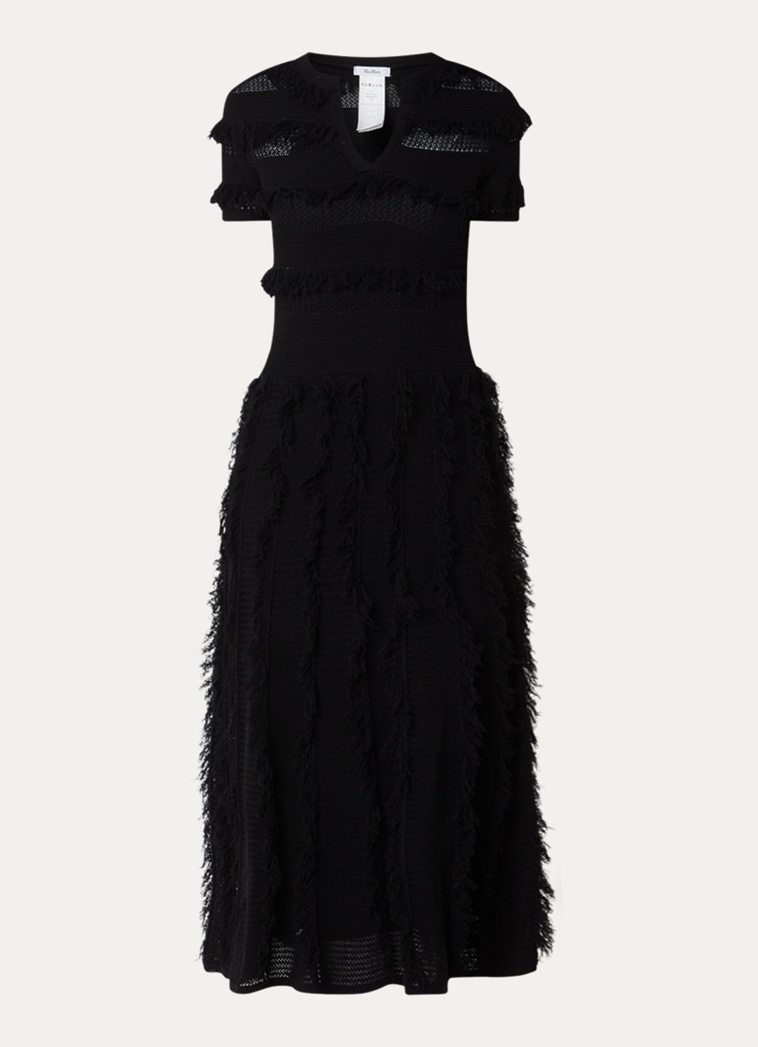 Max Mara Grazia grofgebreide midi jurk met franjes - voorkant 2 zwart