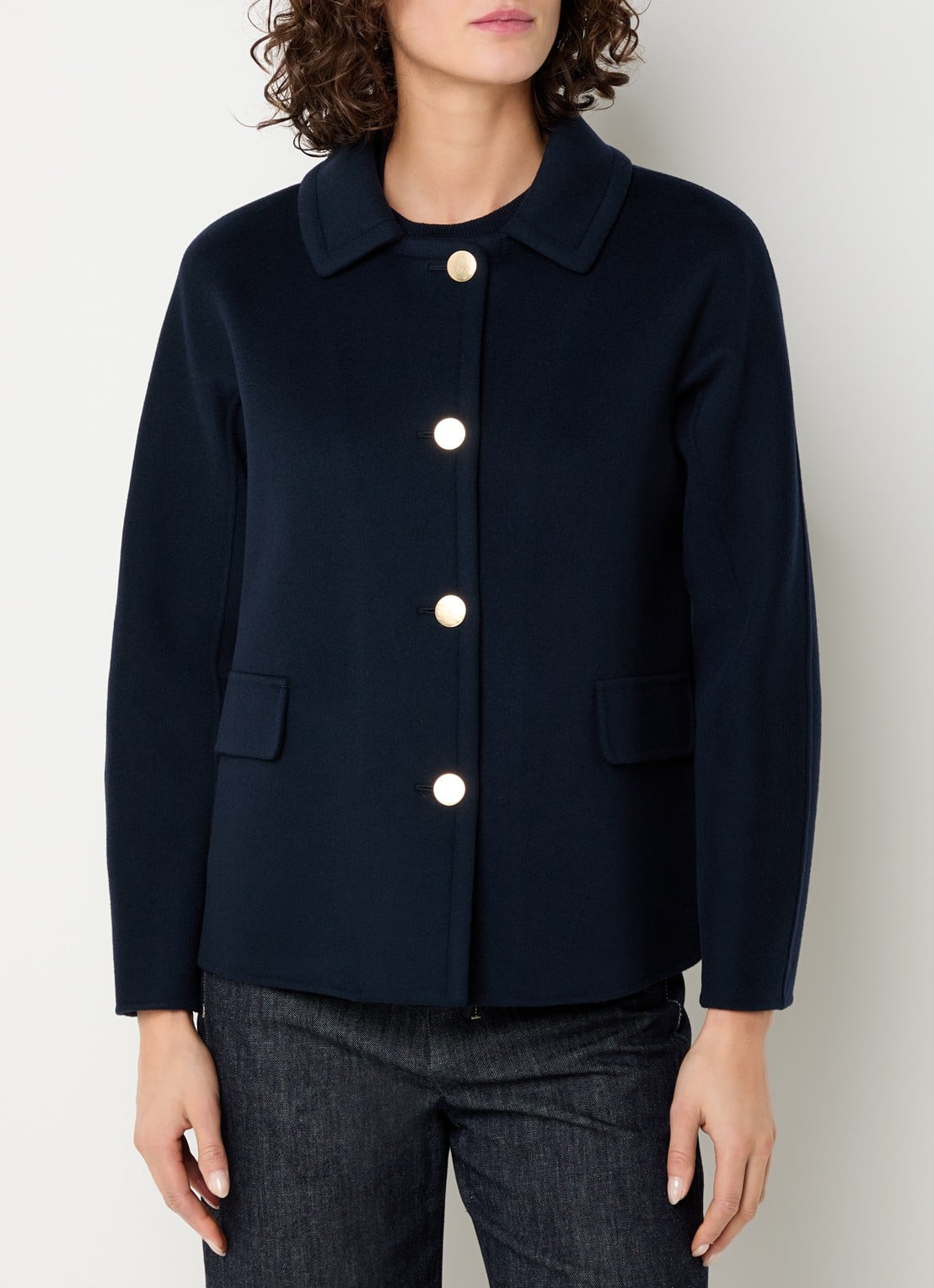 Max Mara Grazia mantel van scheerwol  - detail donkerblauw