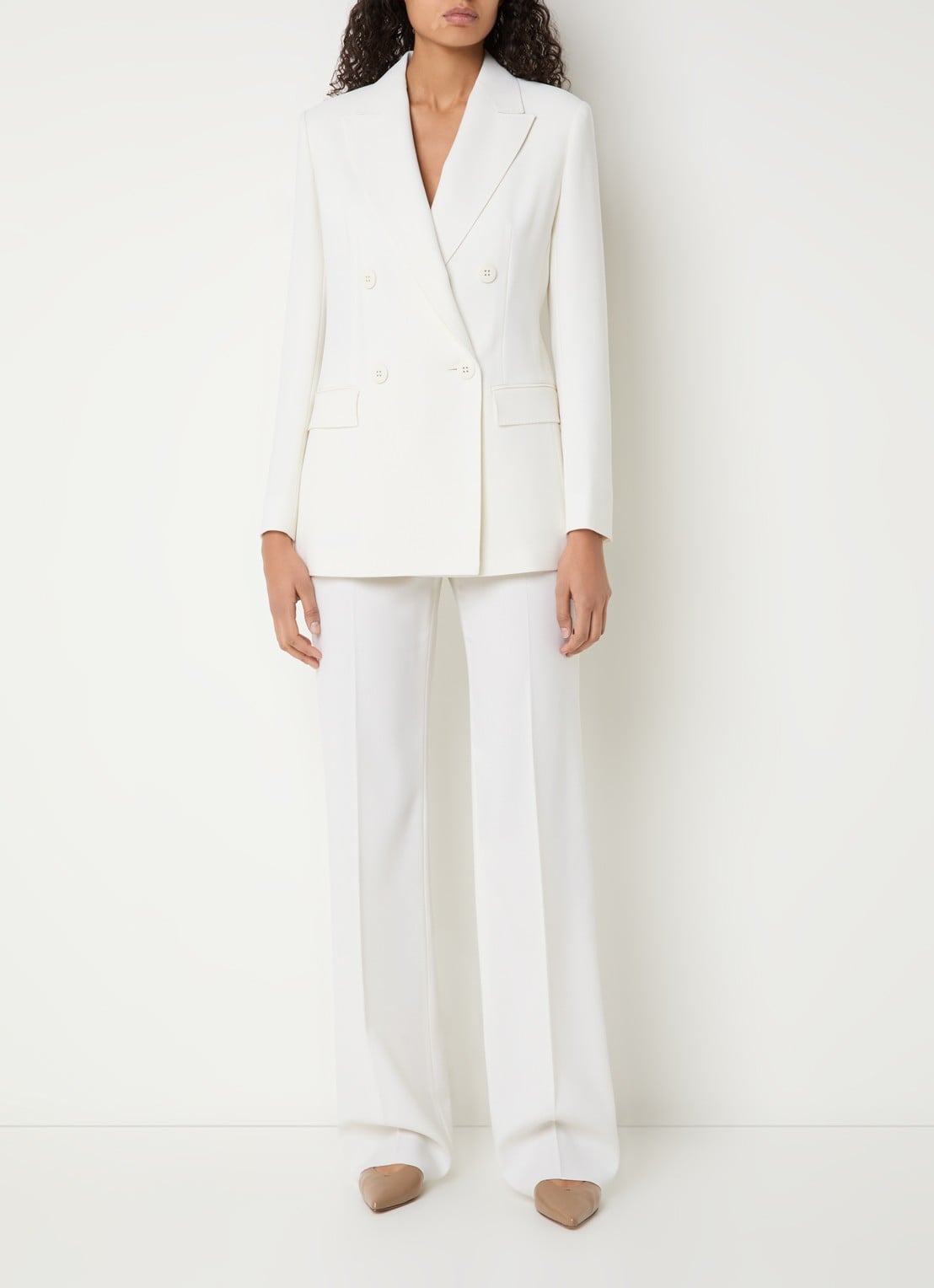Max Mara Grembo double-breasted blazer van scheerwol met klepzakken - voorkant 2 wit