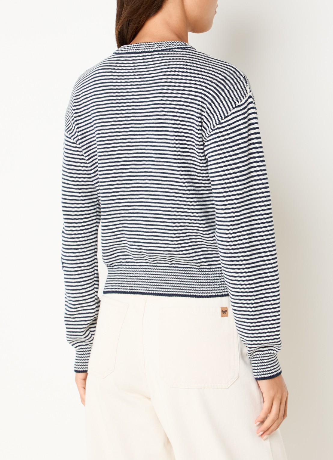 Max Mara Grofgebreid vest met streepprint - achterkant 4 donkerblauw