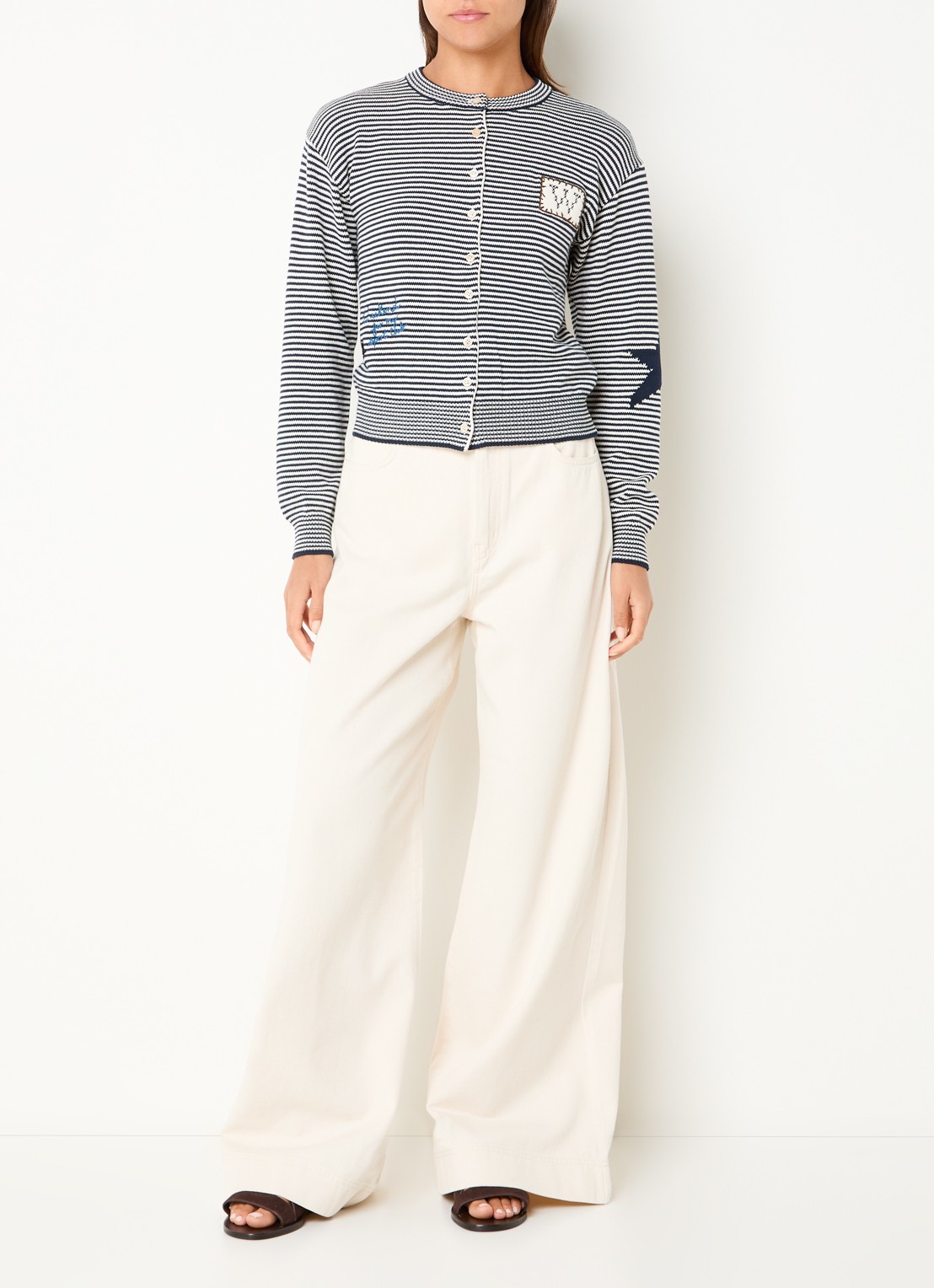 Max Mara Grofgebreid vest met streepprint - voorkant 2 donkerblauw