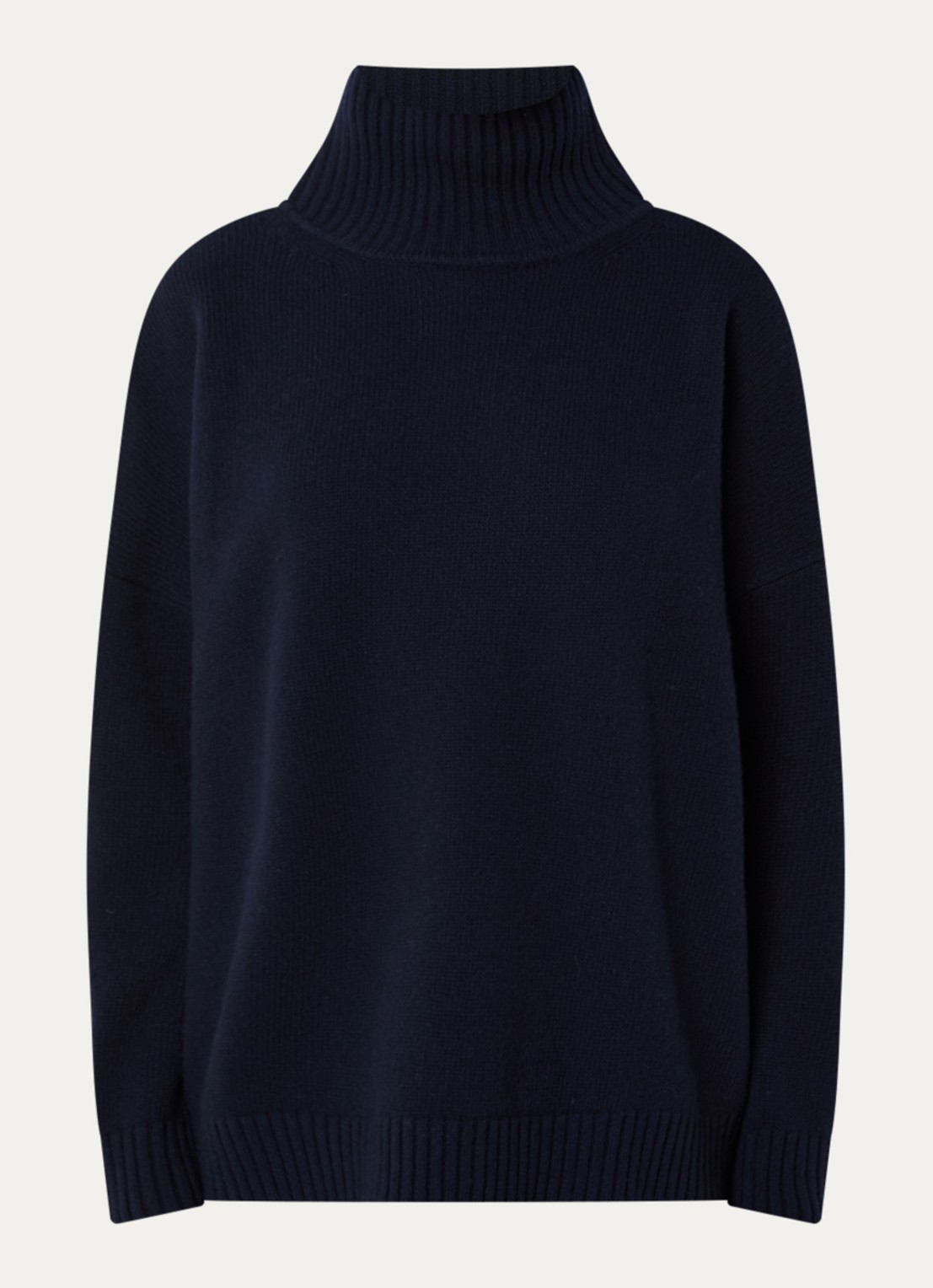 Max Mara Grofgebreide trui van wol met col - voorkant donkerblauw