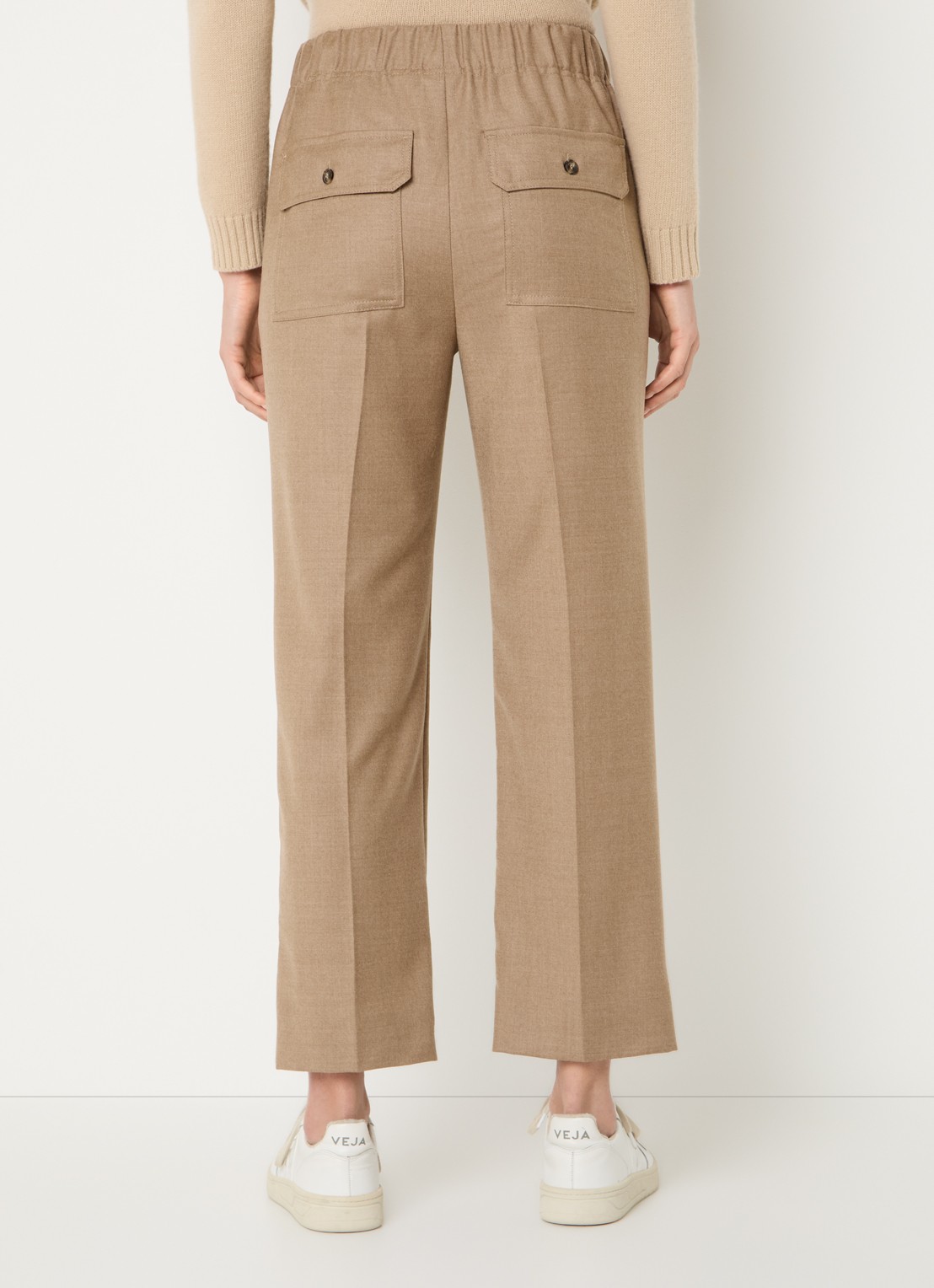 Max Mara Hateley high waist wide fit cropped pantalon van scheerwol met steekzakken - achterkant 2 camel