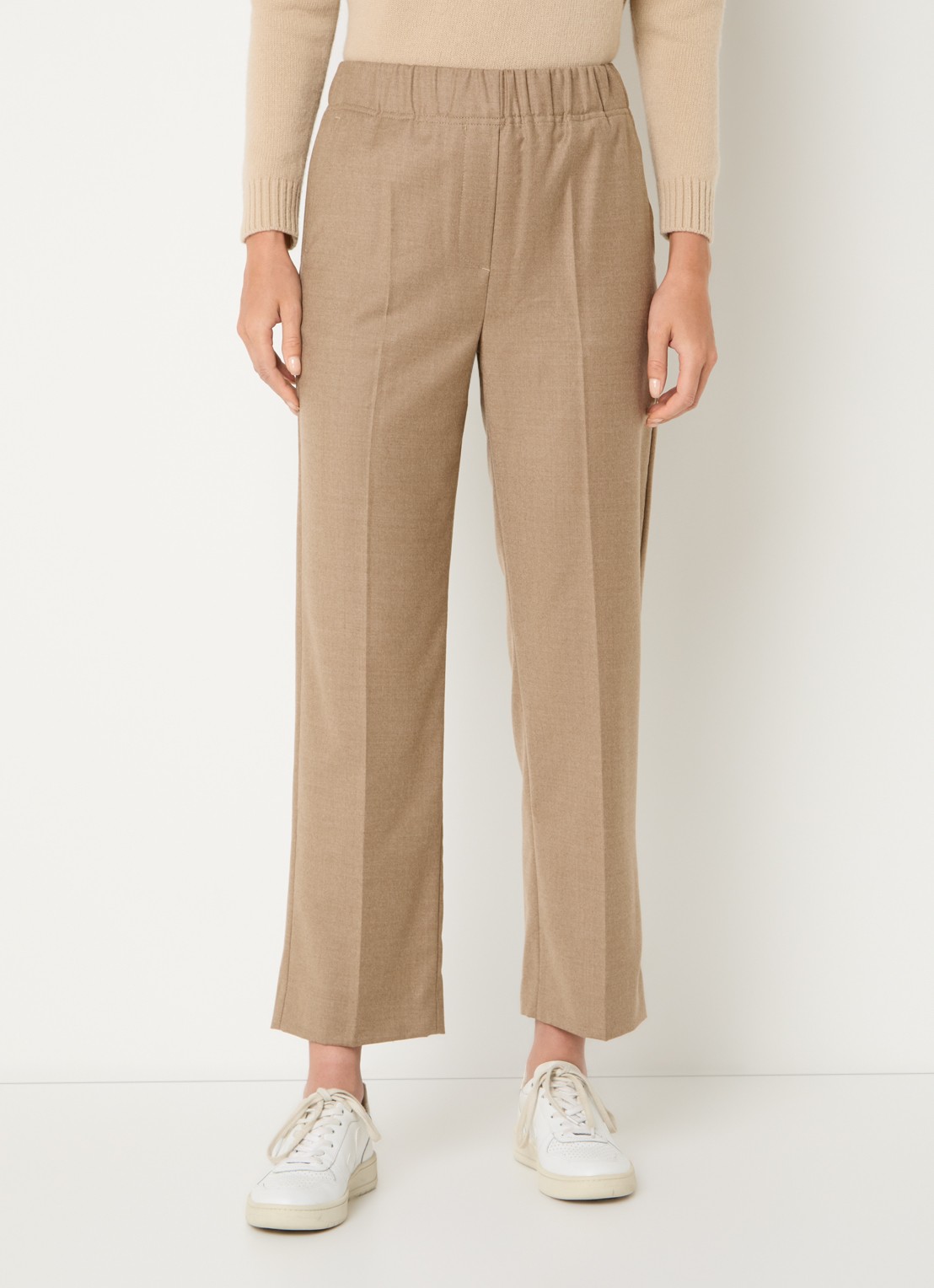 Max Mara Hateley high waist wide fit cropped pantalon van scheerwol met steekzakken - detail camel