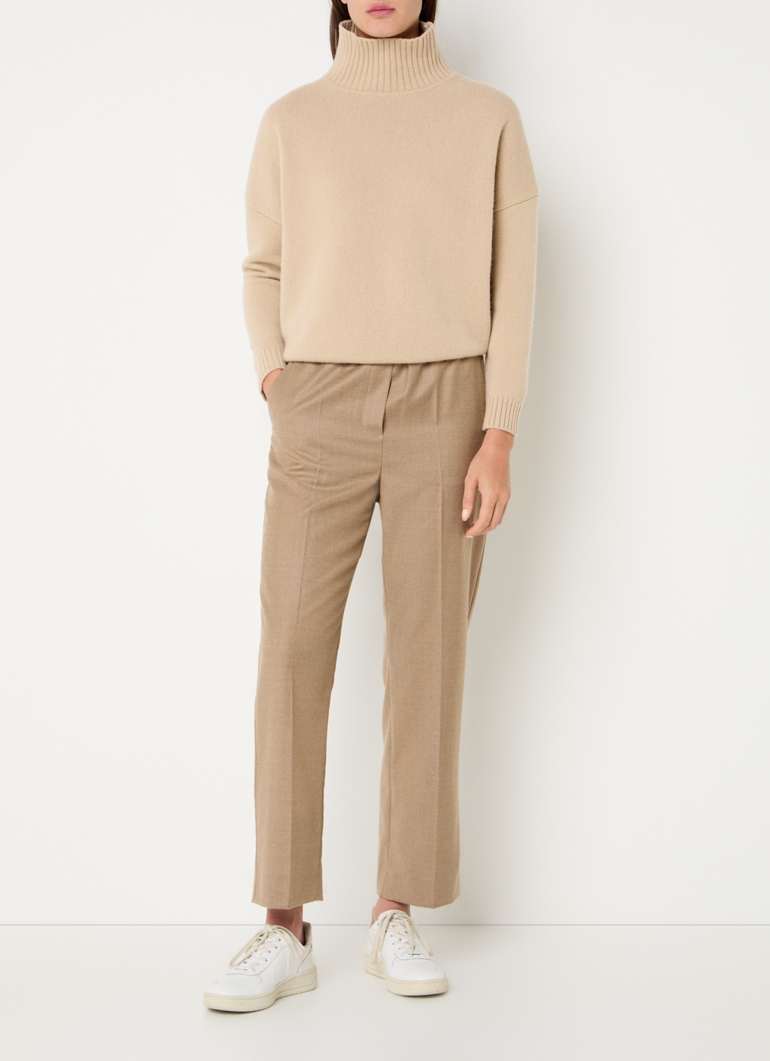 Max Mara Hateley high waist wide fit cropped pantalon van scheerwol met steekzakken - voorkant 4 camel