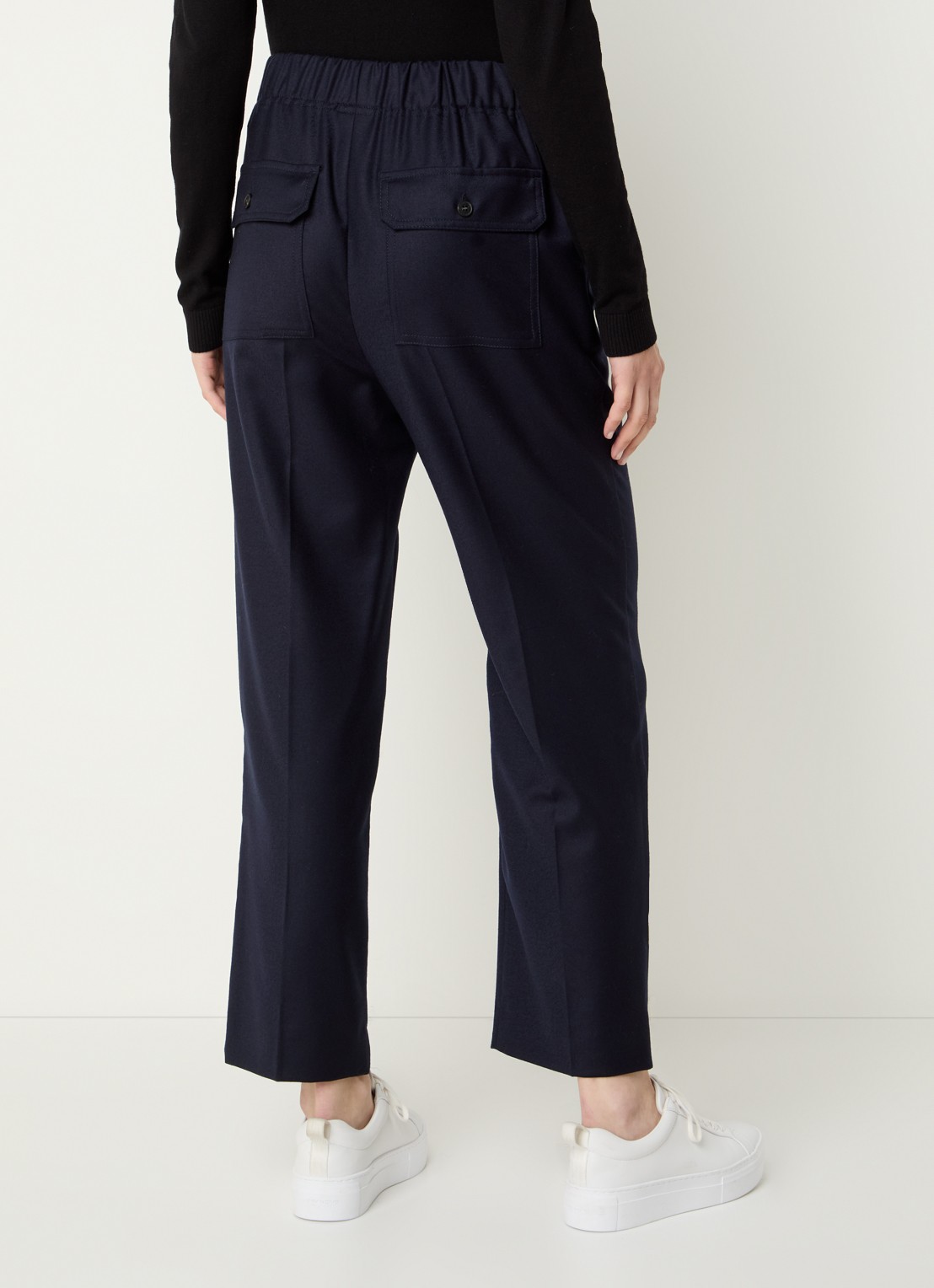 Max Mara Hateley high waist wide fit cropped pantalon van scheerwol met steekzakken - achterkant 4 donkerblauw