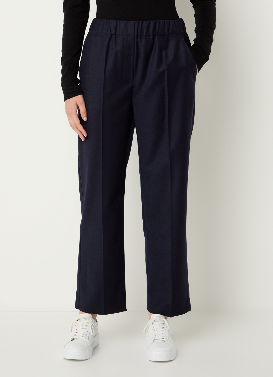 Max Mara Hateley high waist wide fit cropped pantalon van scheerwol met steekzakken - detail donkerblauw