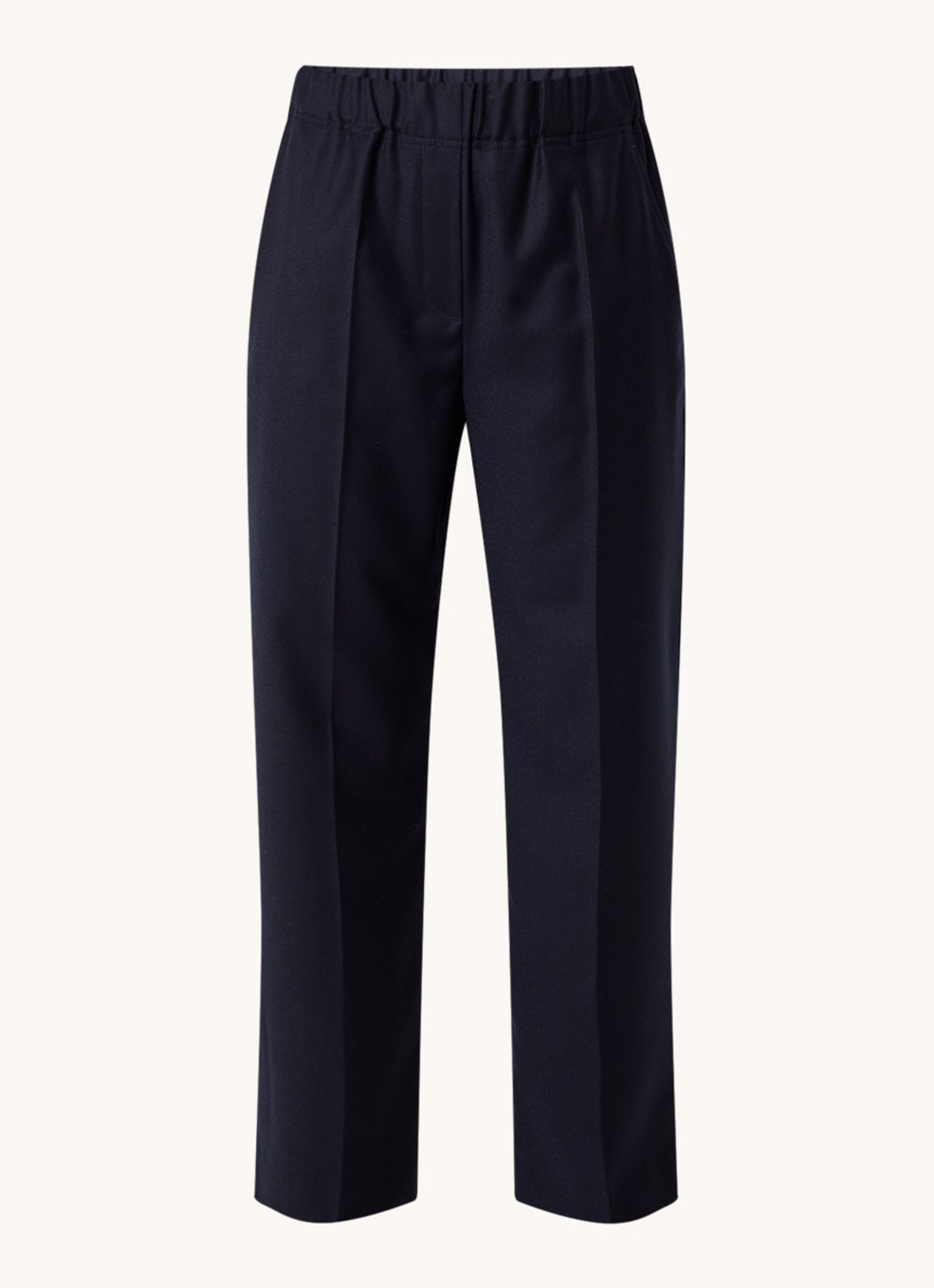 Max Mara Hateley high waist wide fit cropped pantalon van scheerwol met steekzakken - voorkant 2 donkerblauw