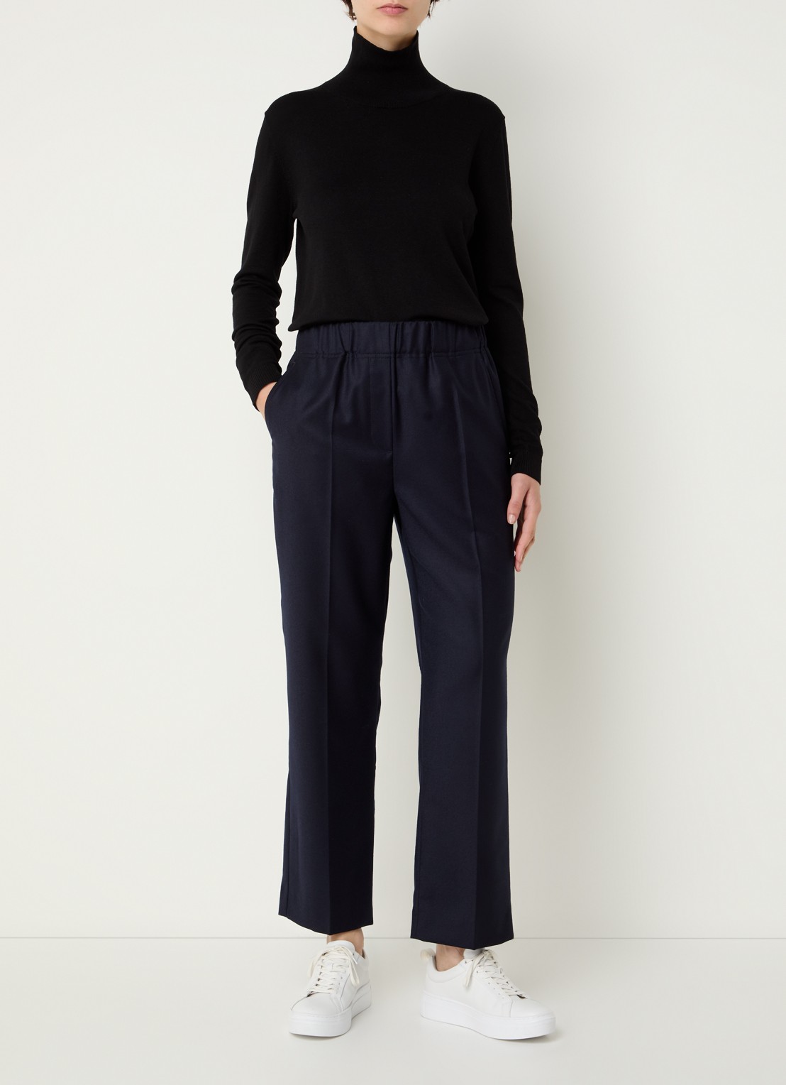 Max Mara Hateley high waist wide fit cropped pantalon van scheerwol met steekzakken - voorkant 3 donkerblauw
