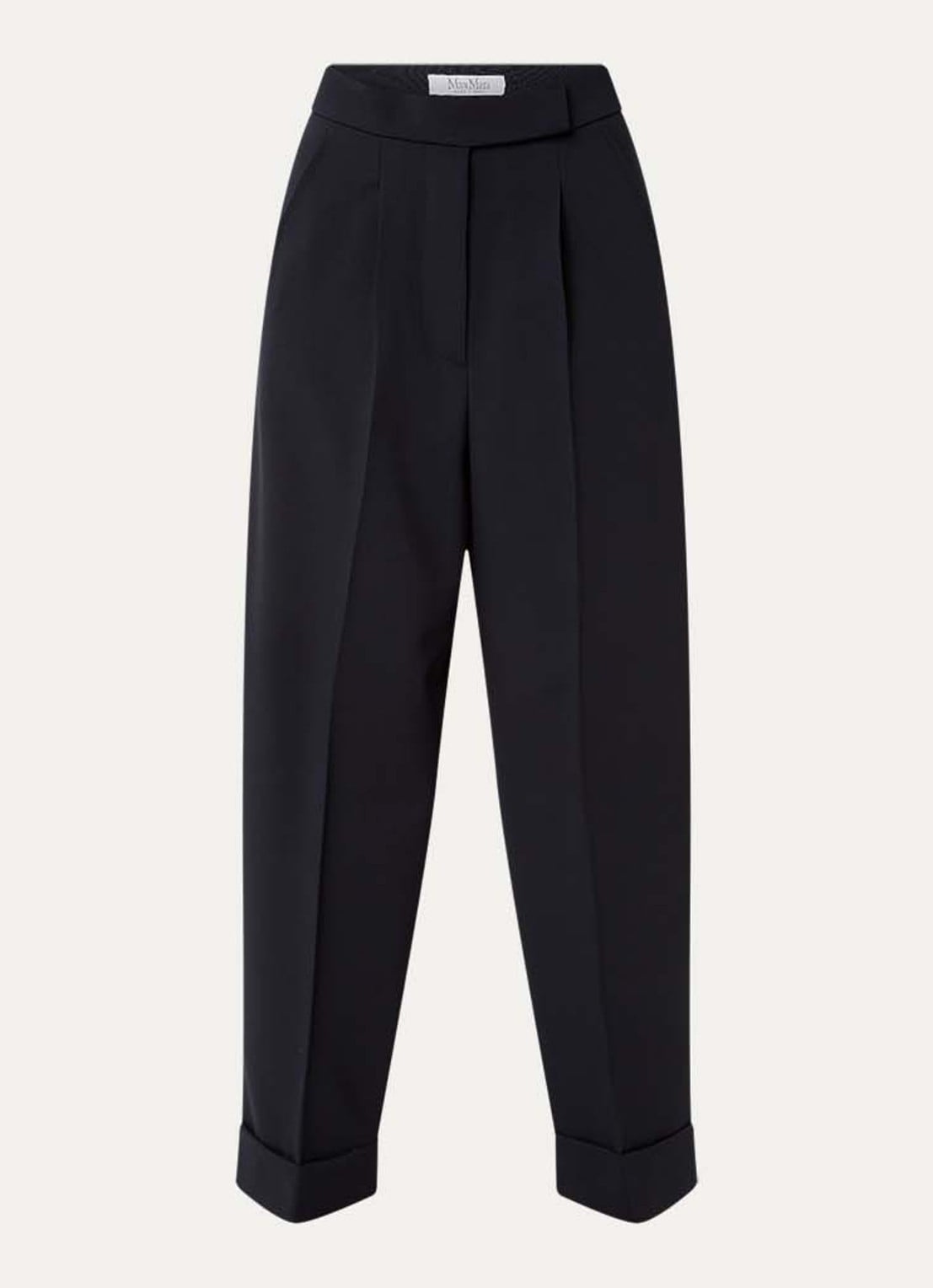 Max Mara High waist loose fit pantalon van scheerwol met steekzakken - voorkant 2 donkerblauw