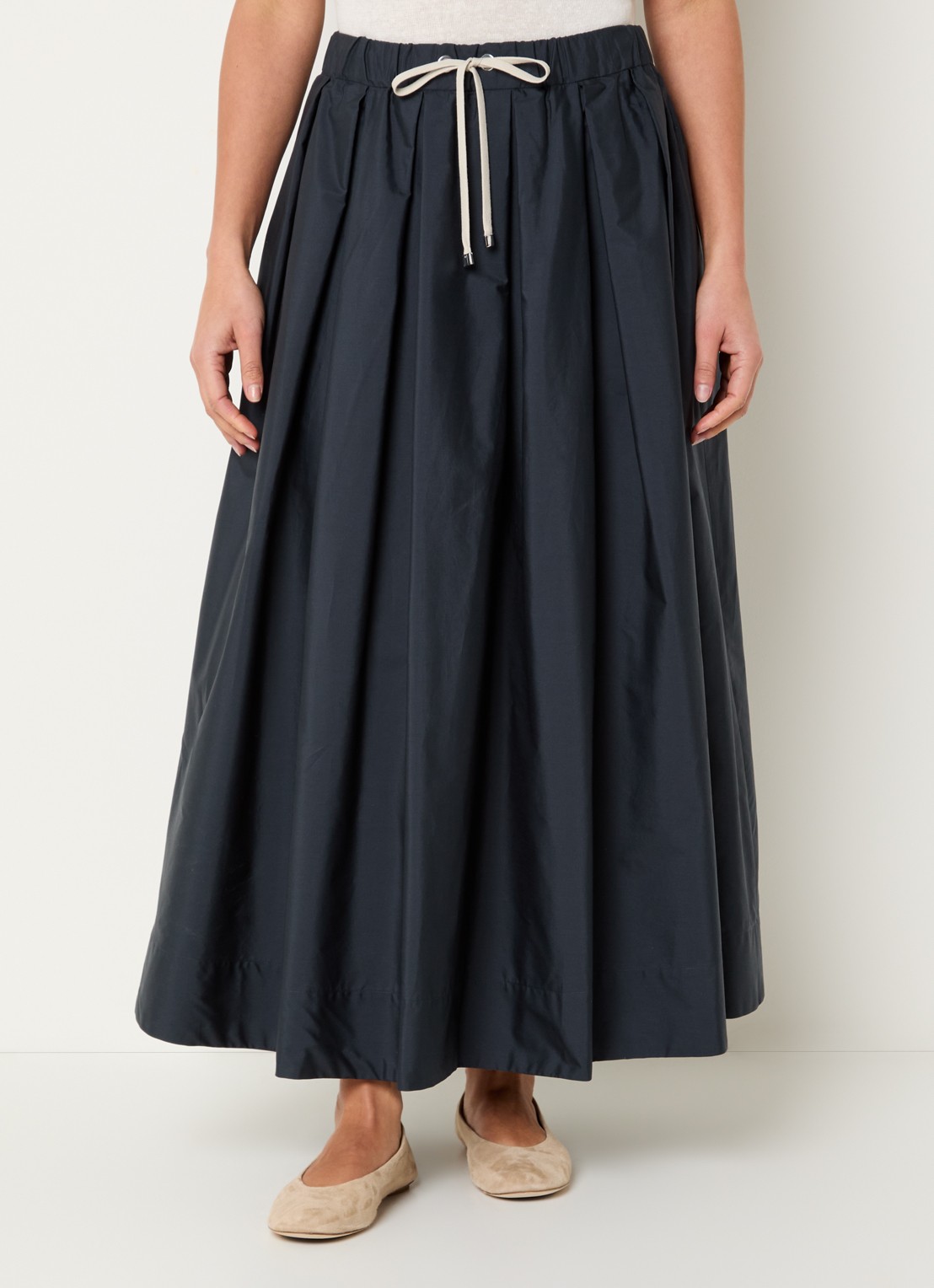 Max Mara High waist midi rok met trekkoord - detail 3 staalblauw