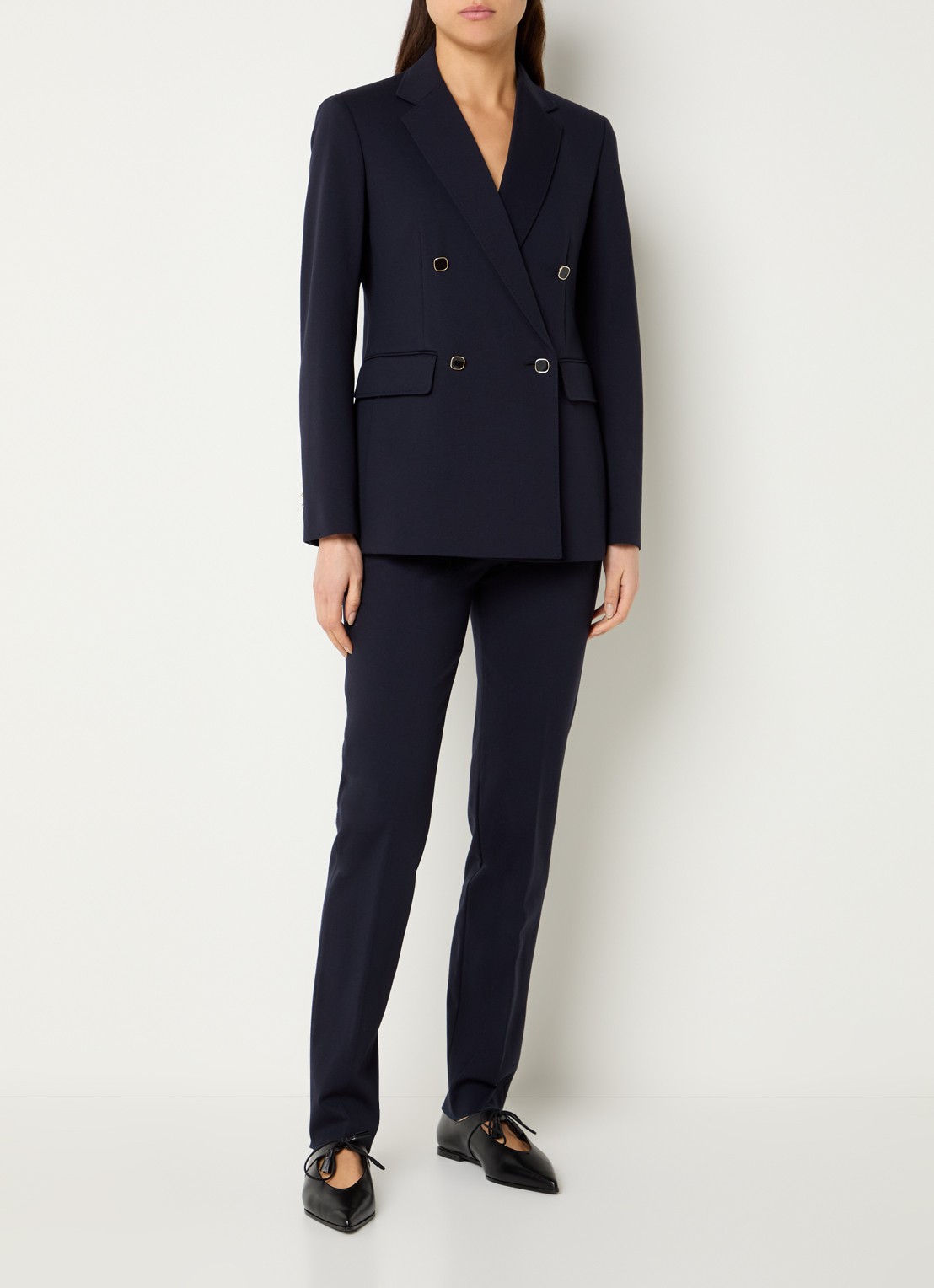 Max Mara High waist slim fit pantalon van jersey met steekzakken - voorkant 4 donkerblauw