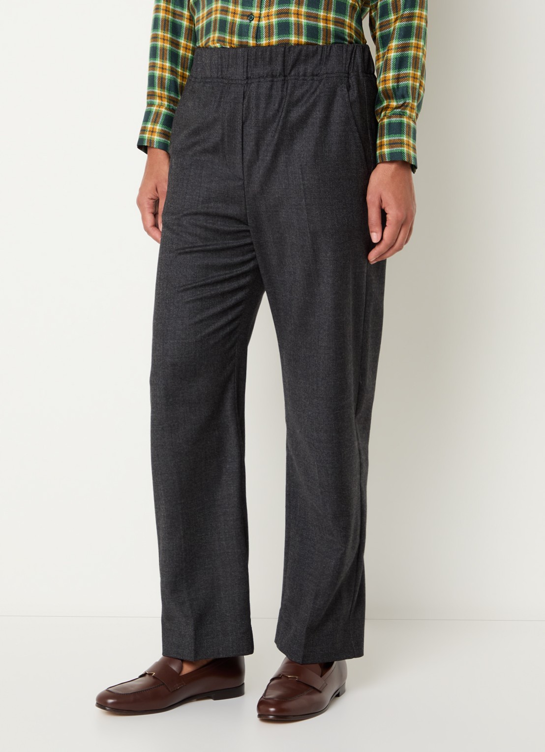 Max Mara High waist straight fit broek van wol met steekzakken - detail dark grey-004