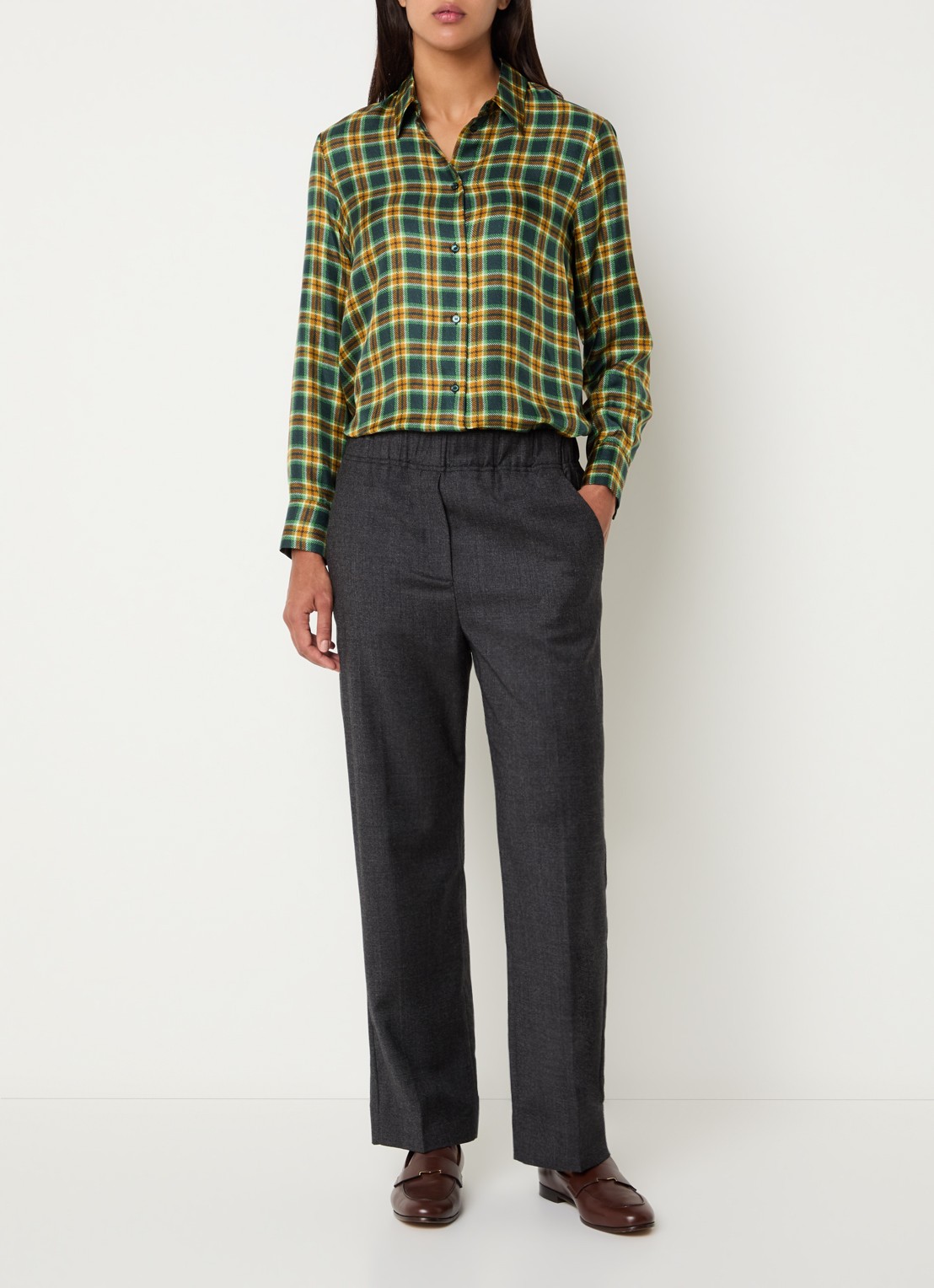 Max Mara High waist straight fit broek van wol met steekzakken - voorkant 4 dark grey-004