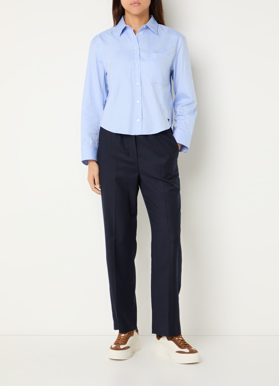 Max Mara High waist straight fit broek van wol met steekzakken - voorkant 4 donkerblauw