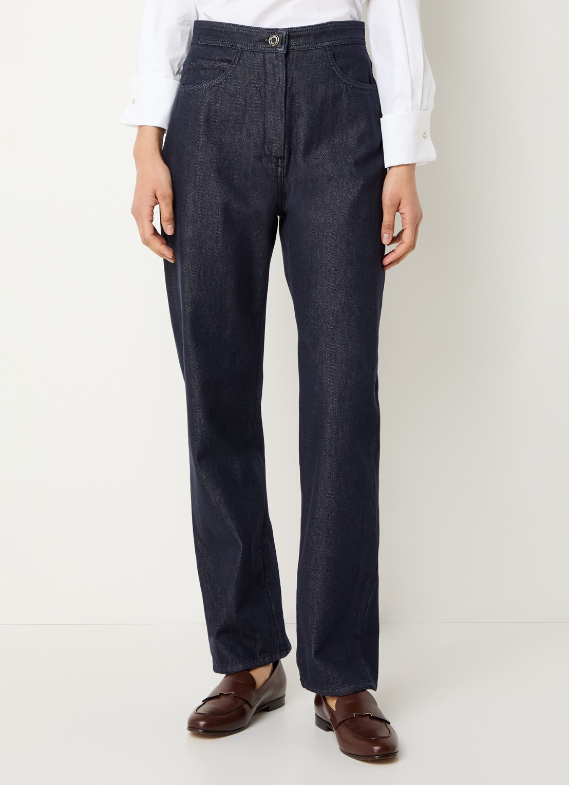 Max Mara High waist straight leg jeans met donkere wassing - detail 4 indigo