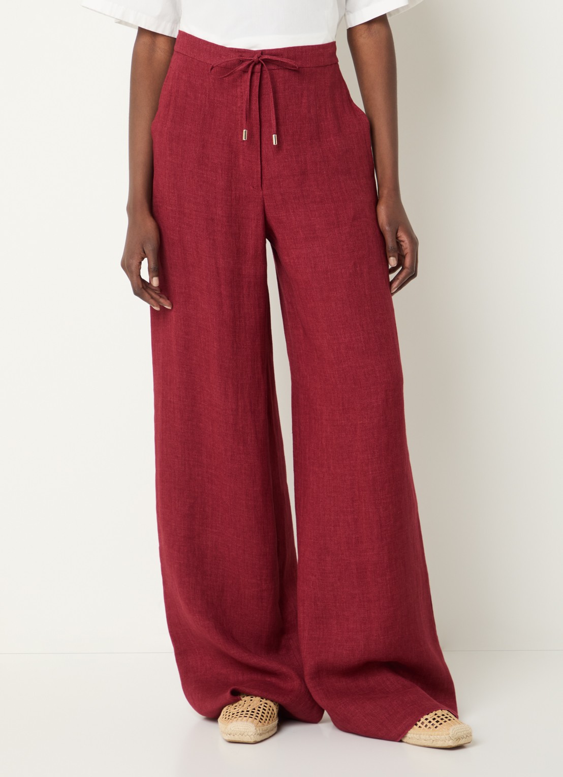 Max Mara High waist wide fit broek met steekzakken - detail 3 cranberryrood