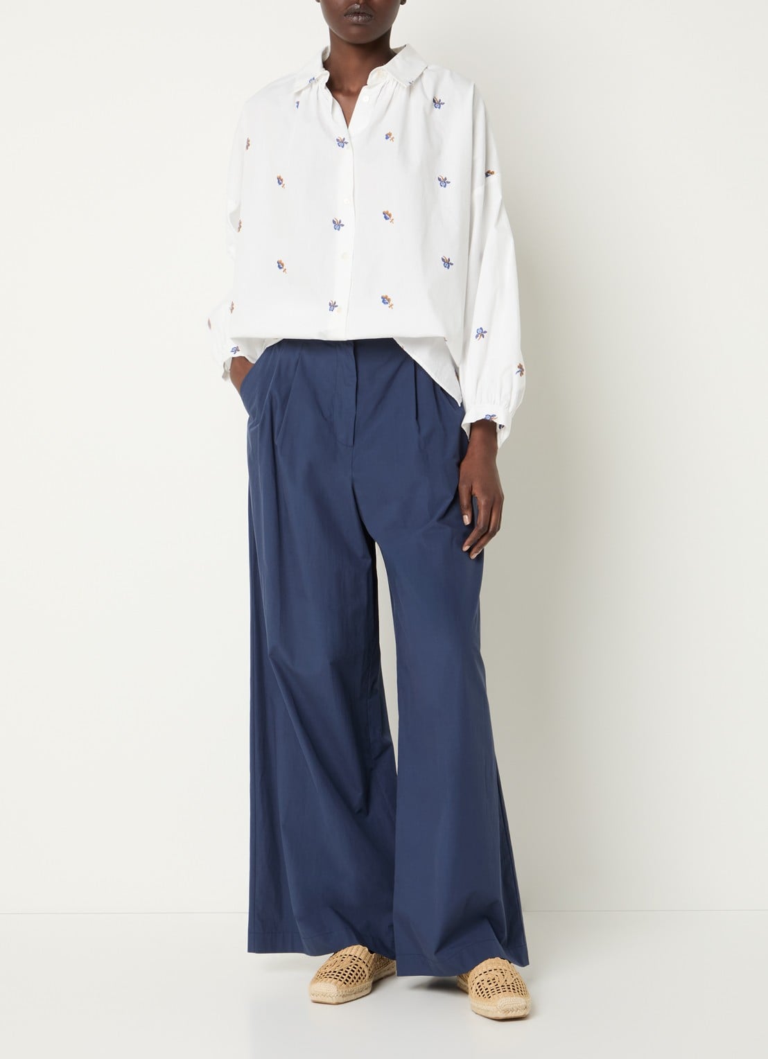 Max Mara High waist wide fit broek met steekzakken - voorkant 3 blauw