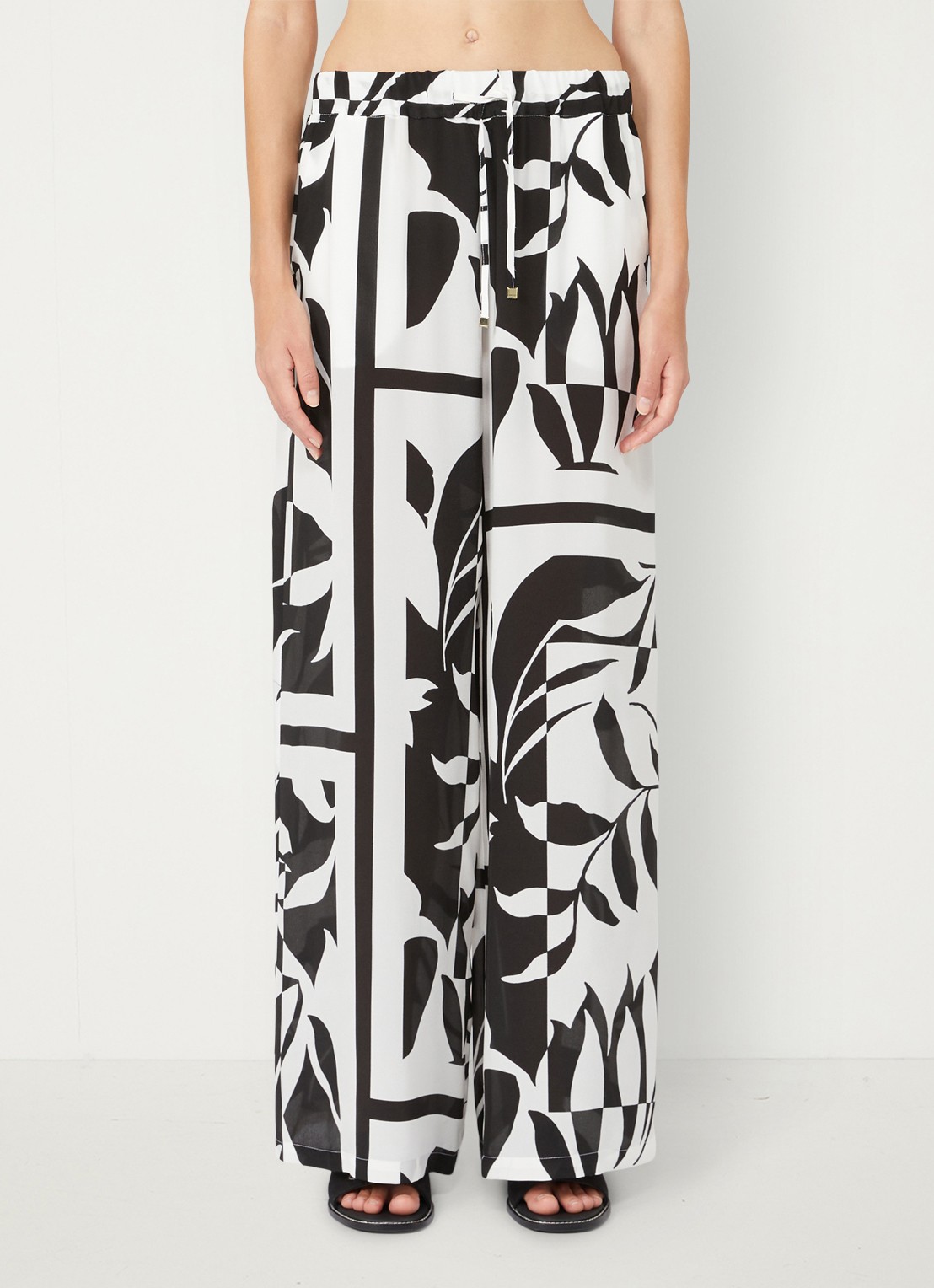 Max Mara High waist wide fit palazzo broek van zijde - detail zwart