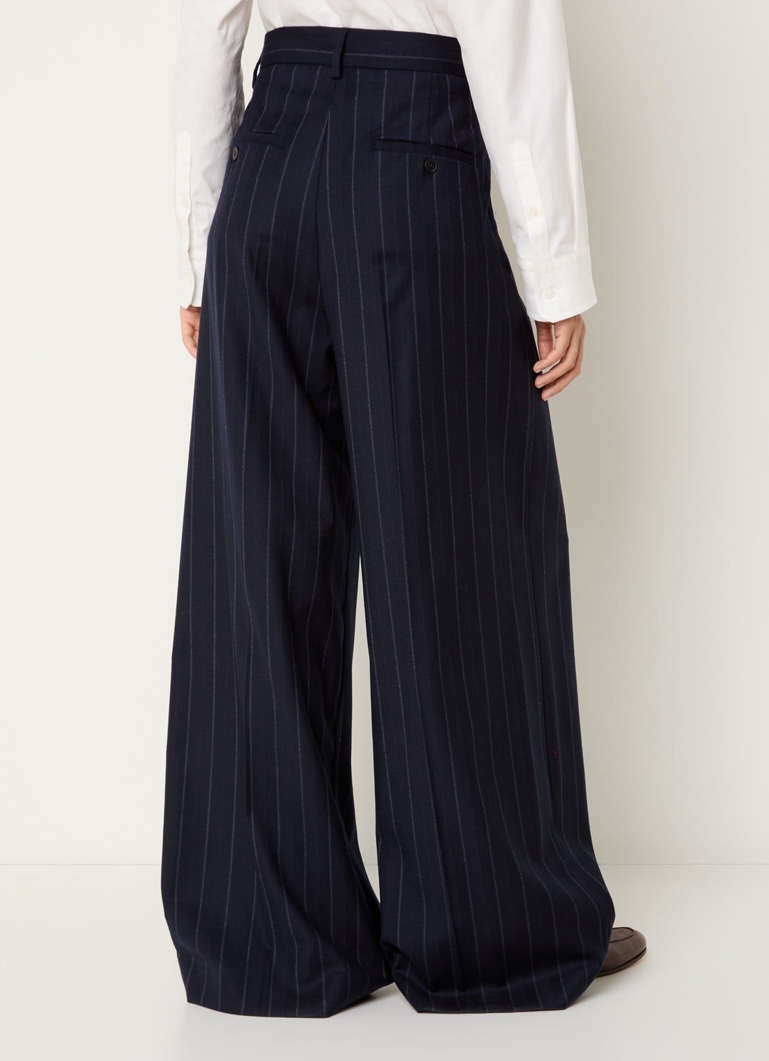 Max Mara High waist wide fit pantalon met krijtstreep - achterkant donkerblauw