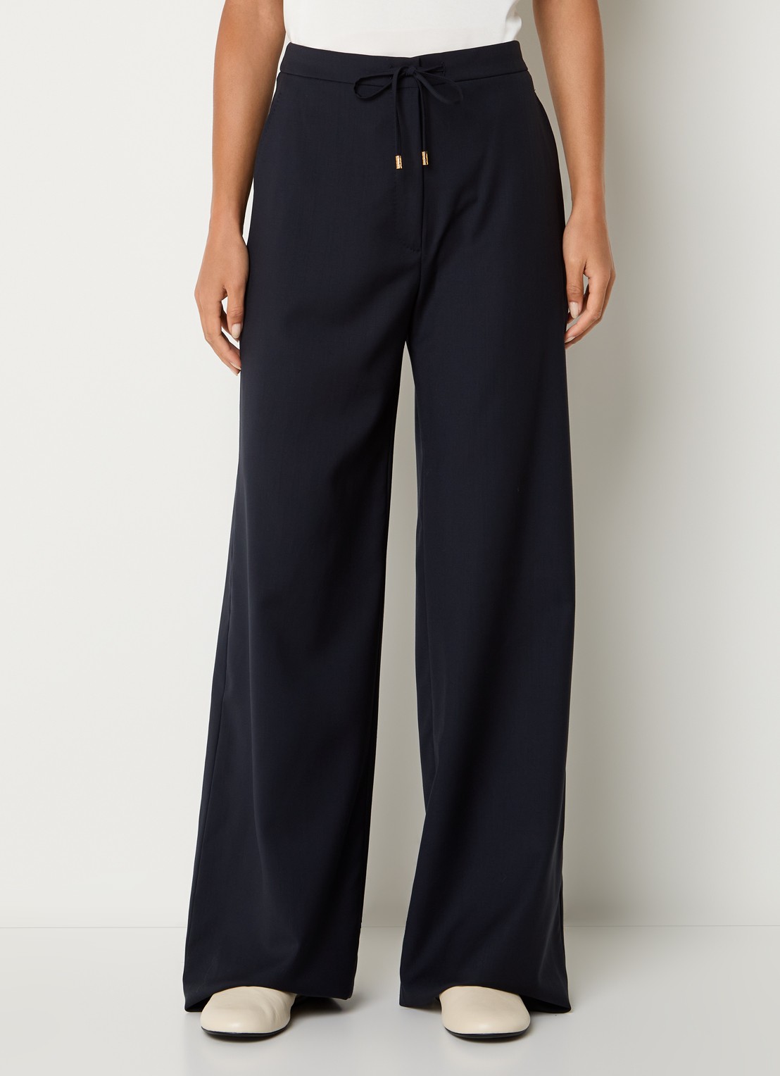 Max Mara High waist wide fit pantalon met steekzakken - detail 4 donkerblauw