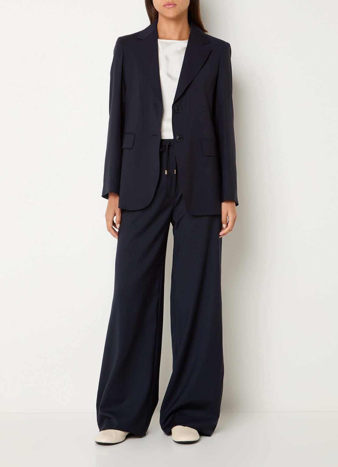 Max Mara High waist wide fit pantalon met steekzakken - voorkant 2 donkerblauw