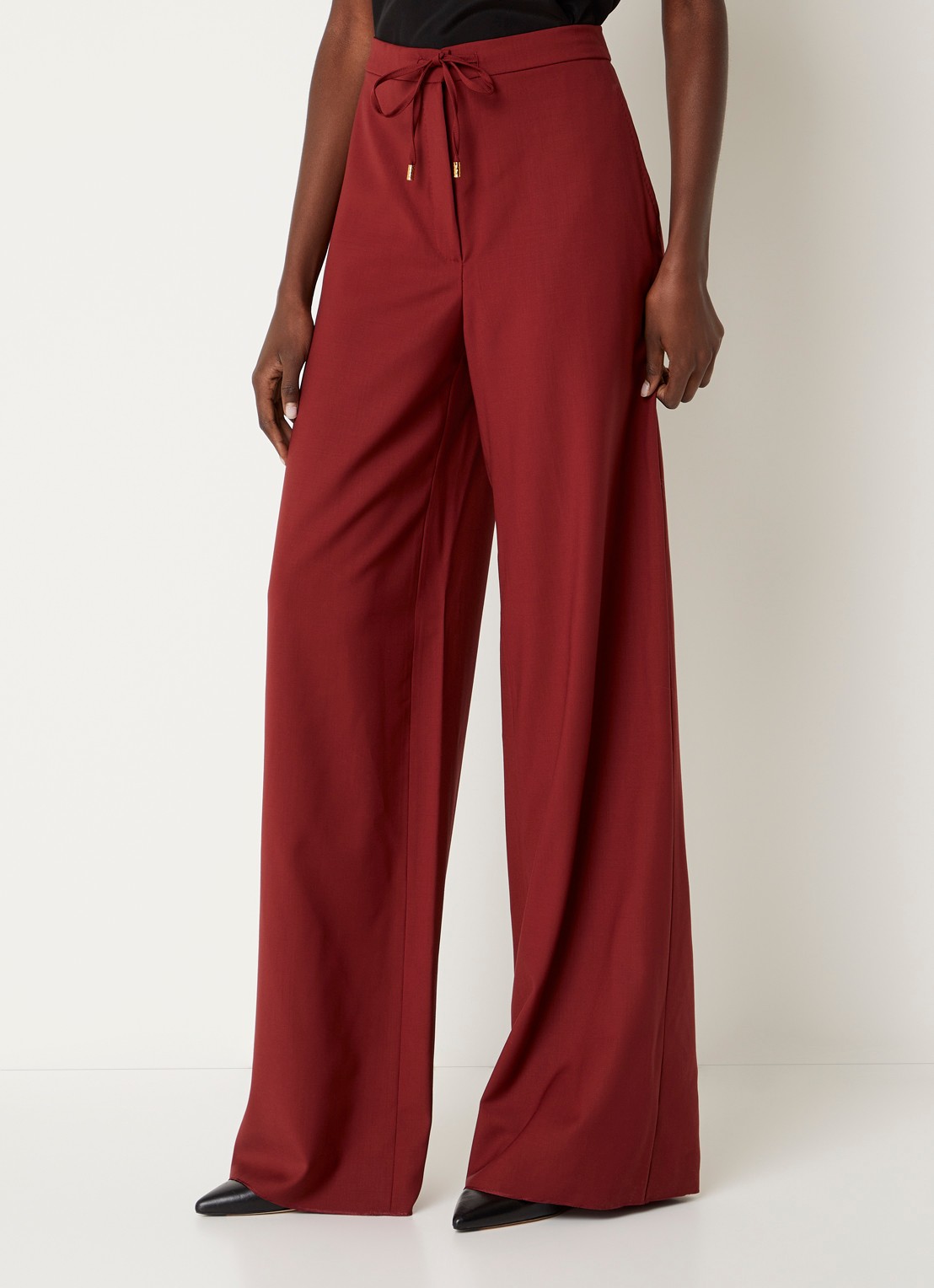 Max Mara High waist wide fit pantalon met steekzakken - detail steenrood