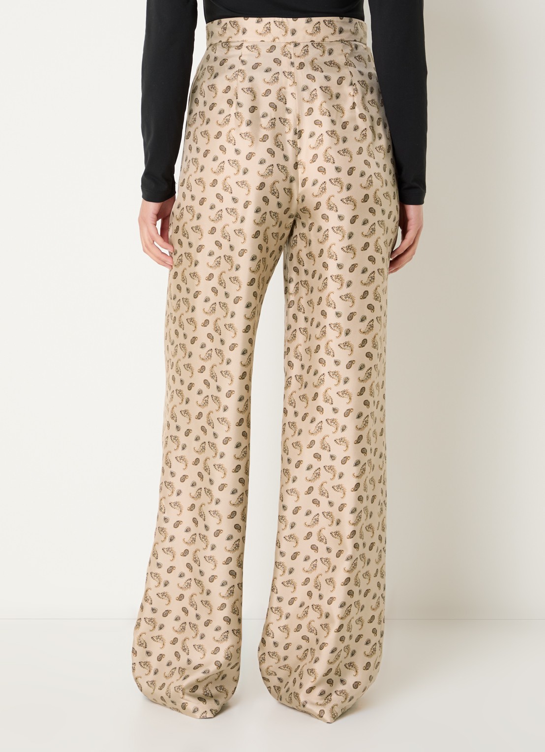 Max Mara High waist wide fit pantalon van zijde met paisley dessin - achterkant beige