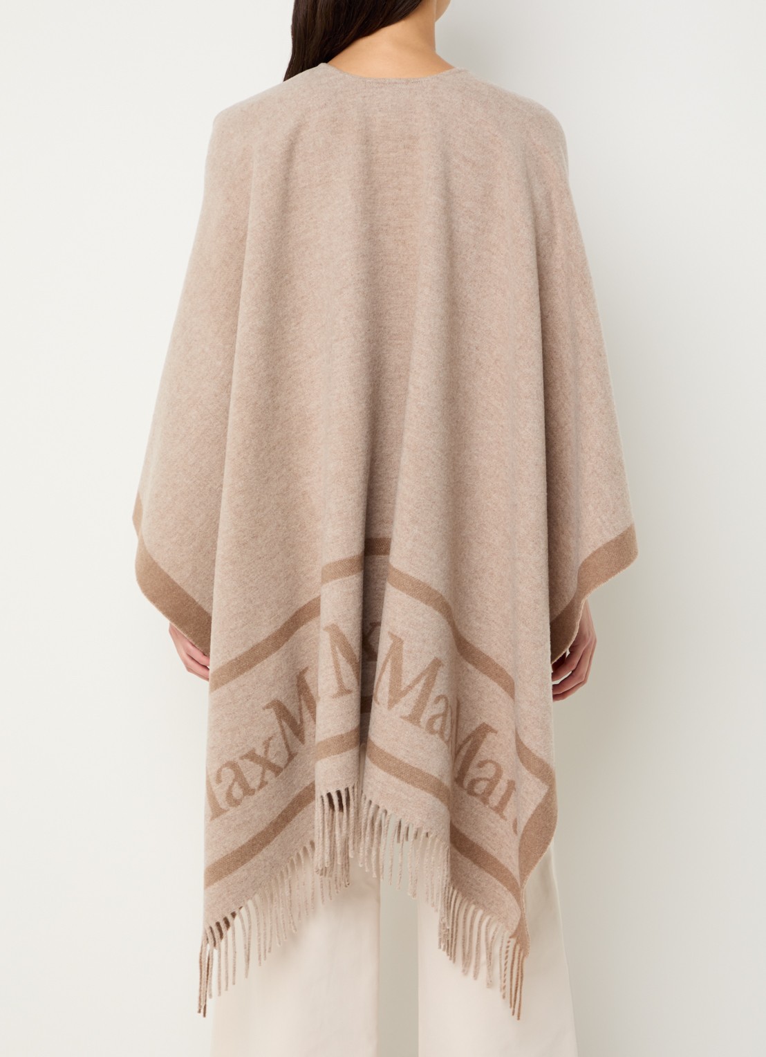 Max Mara Hilde poncho van wol met logoprint en franjes - achterkant 4 beige