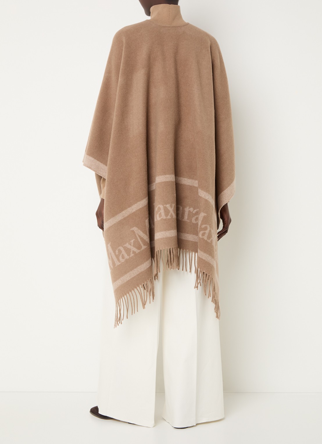 Max Mara Hilde poncho van wol met logoprint en franjes - achterkant 4 camel