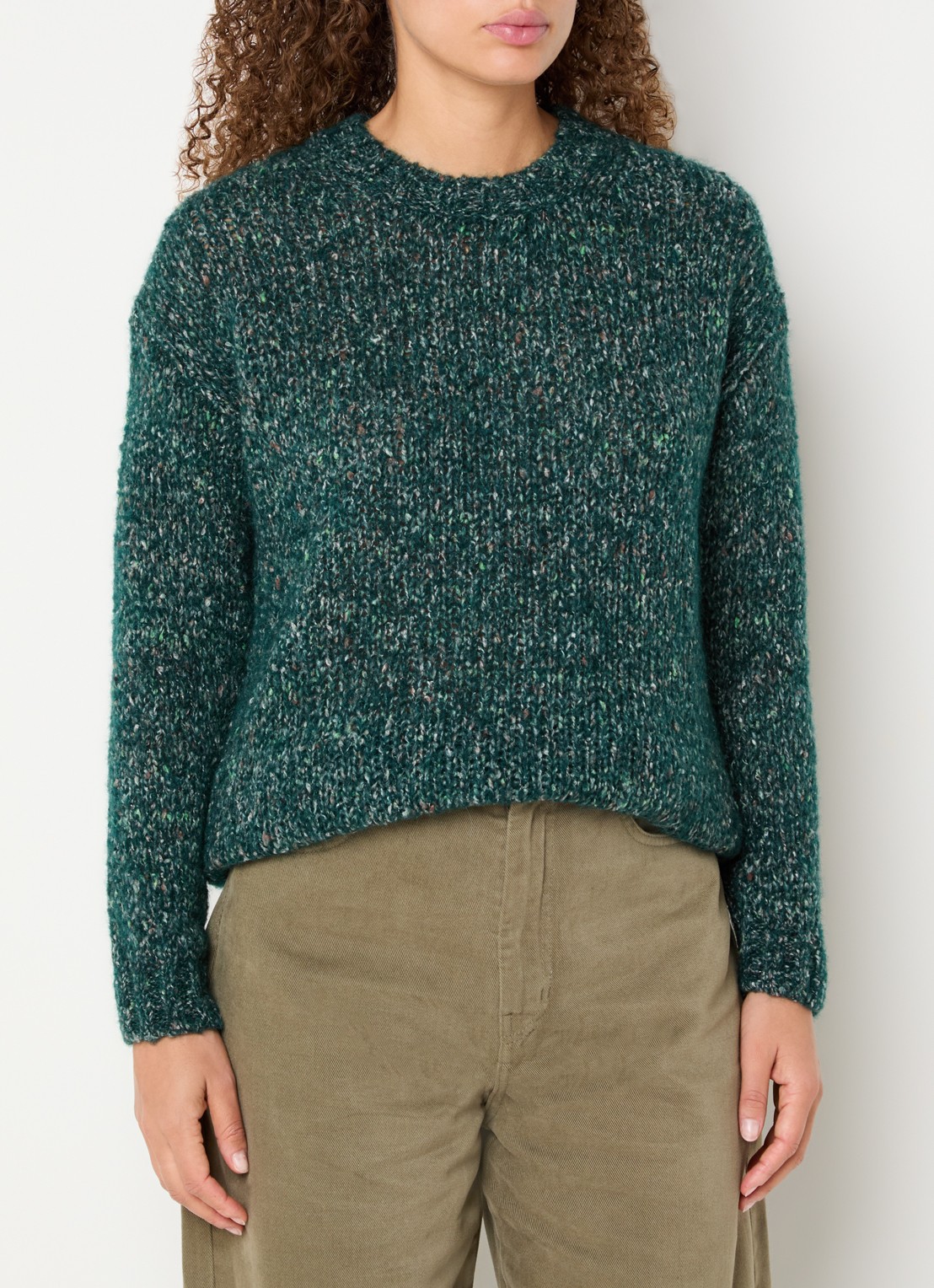 Max Mara Hobby grofgebreide trui in alpaca wolblend - detail 4 donkergroen