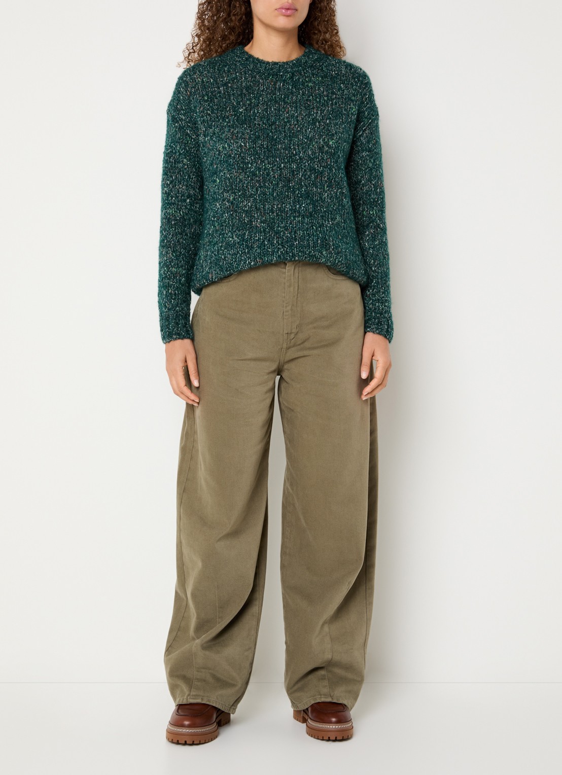 Max Mara Hobby grofgebreide trui in alpaca wolblend - voorkant 3 donkergroen