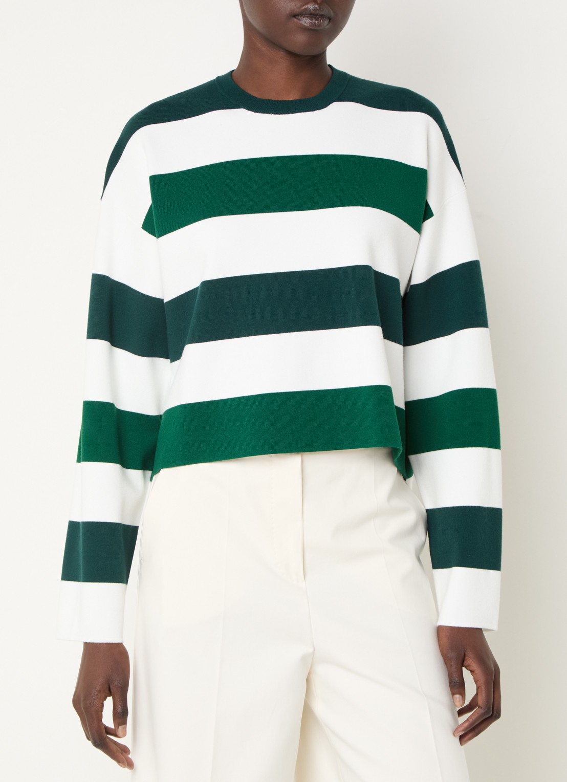 Max Mara Jesone cropped sweater met streepprint - detail 4 donkergroen