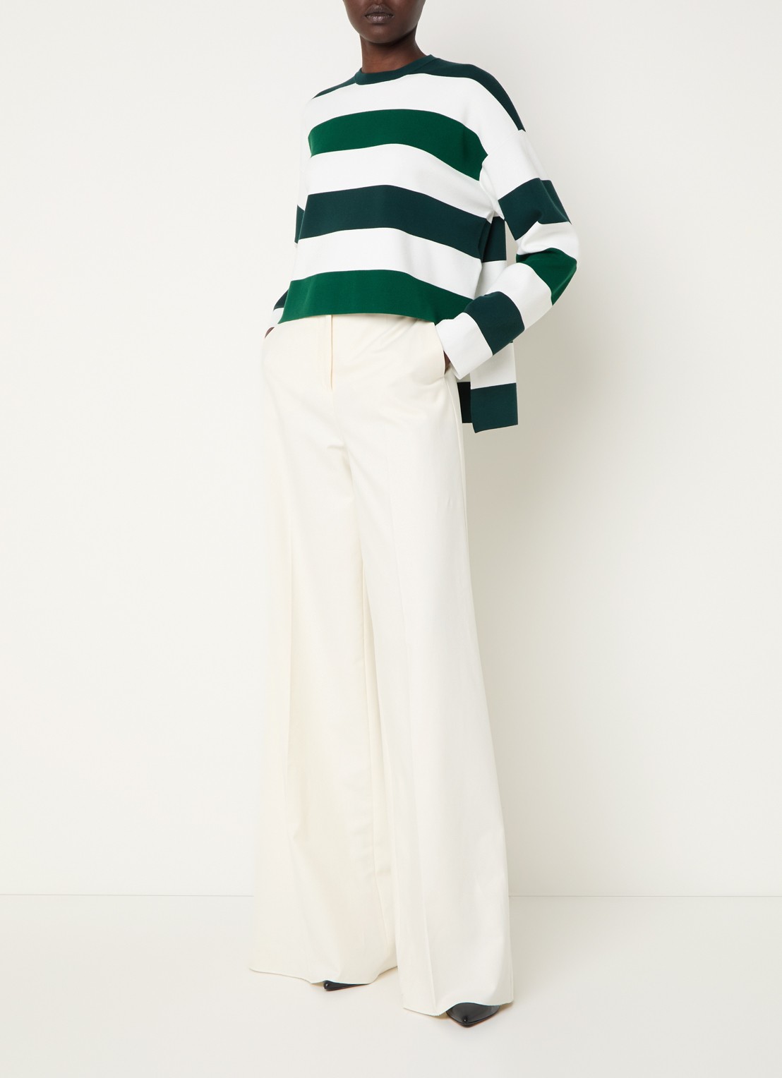 Max Mara Jesone cropped sweater met streepprint - voorkant 3 donkergroen