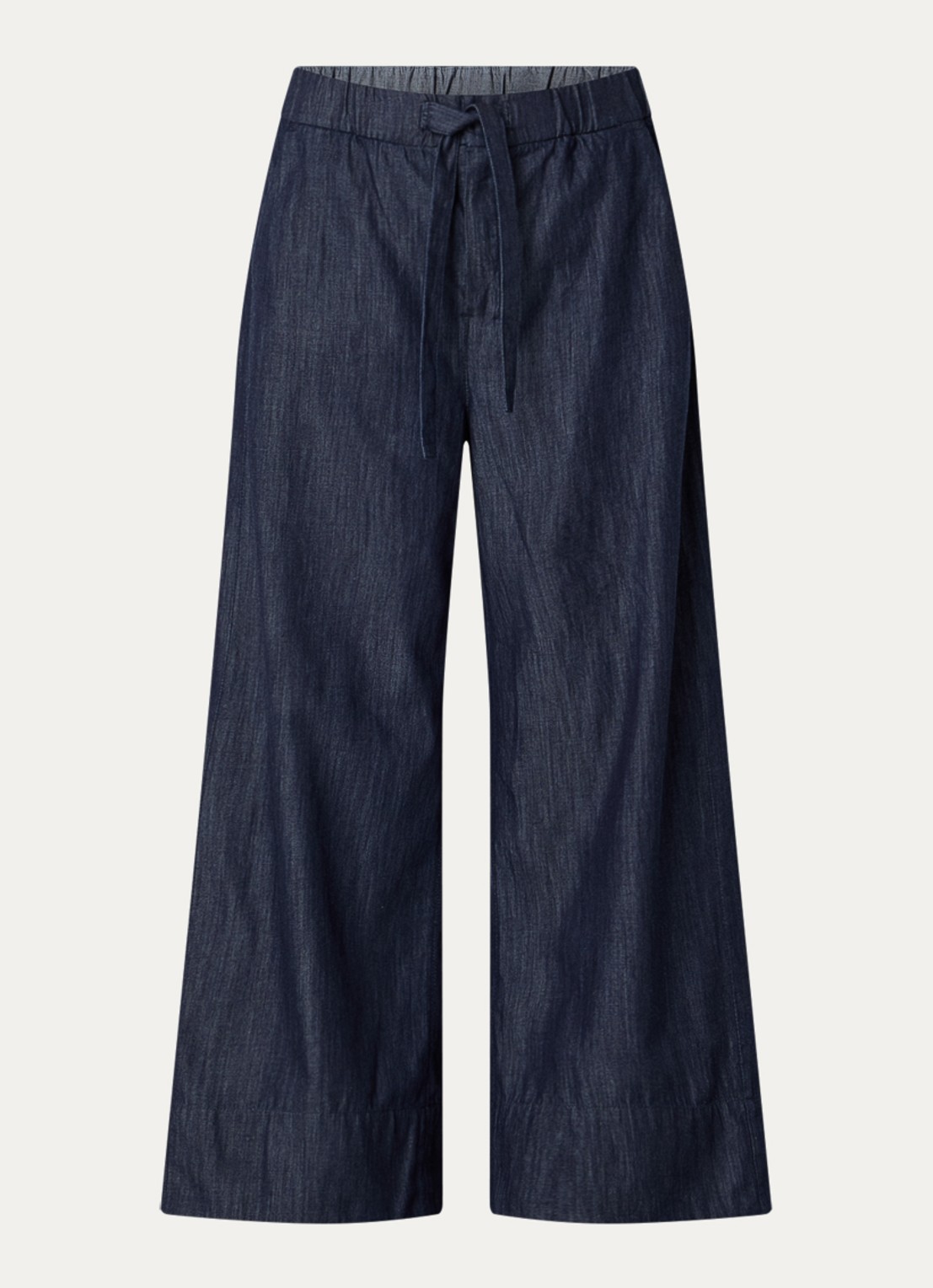 Max Mara Jour high waist wide fit broek van denim met strikceintuur - voorkant 3 indigo
