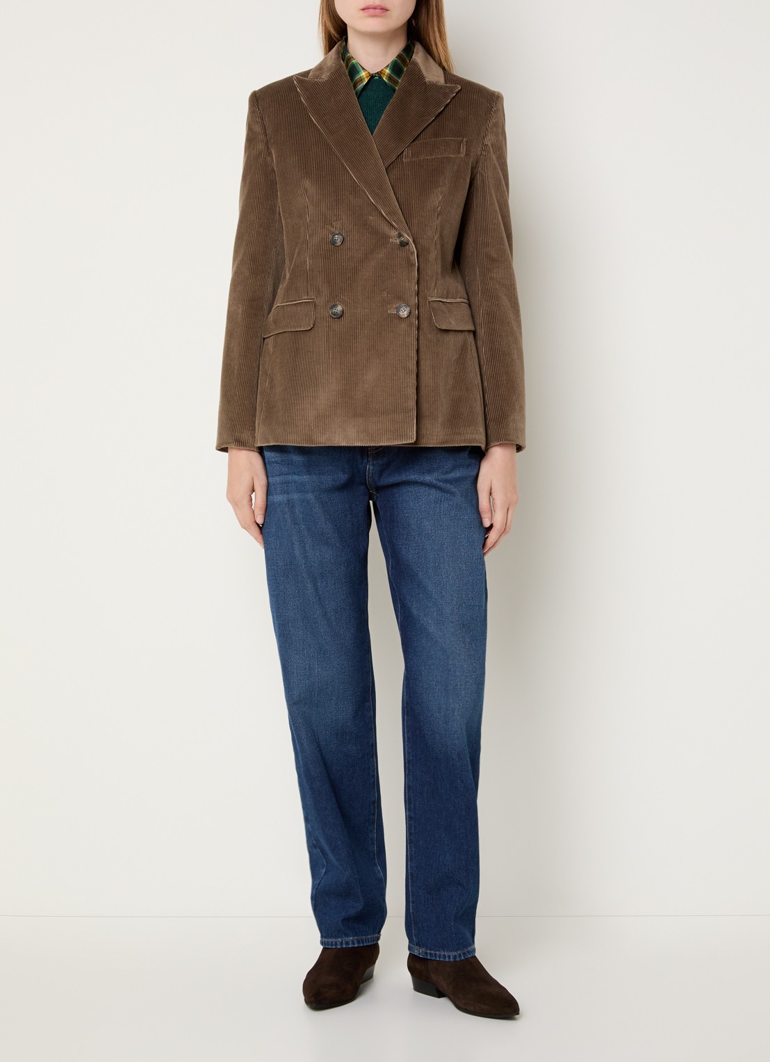 Max Mara Katanga double-breasted blazer van corduroy - voorkant 3 lichtbruin