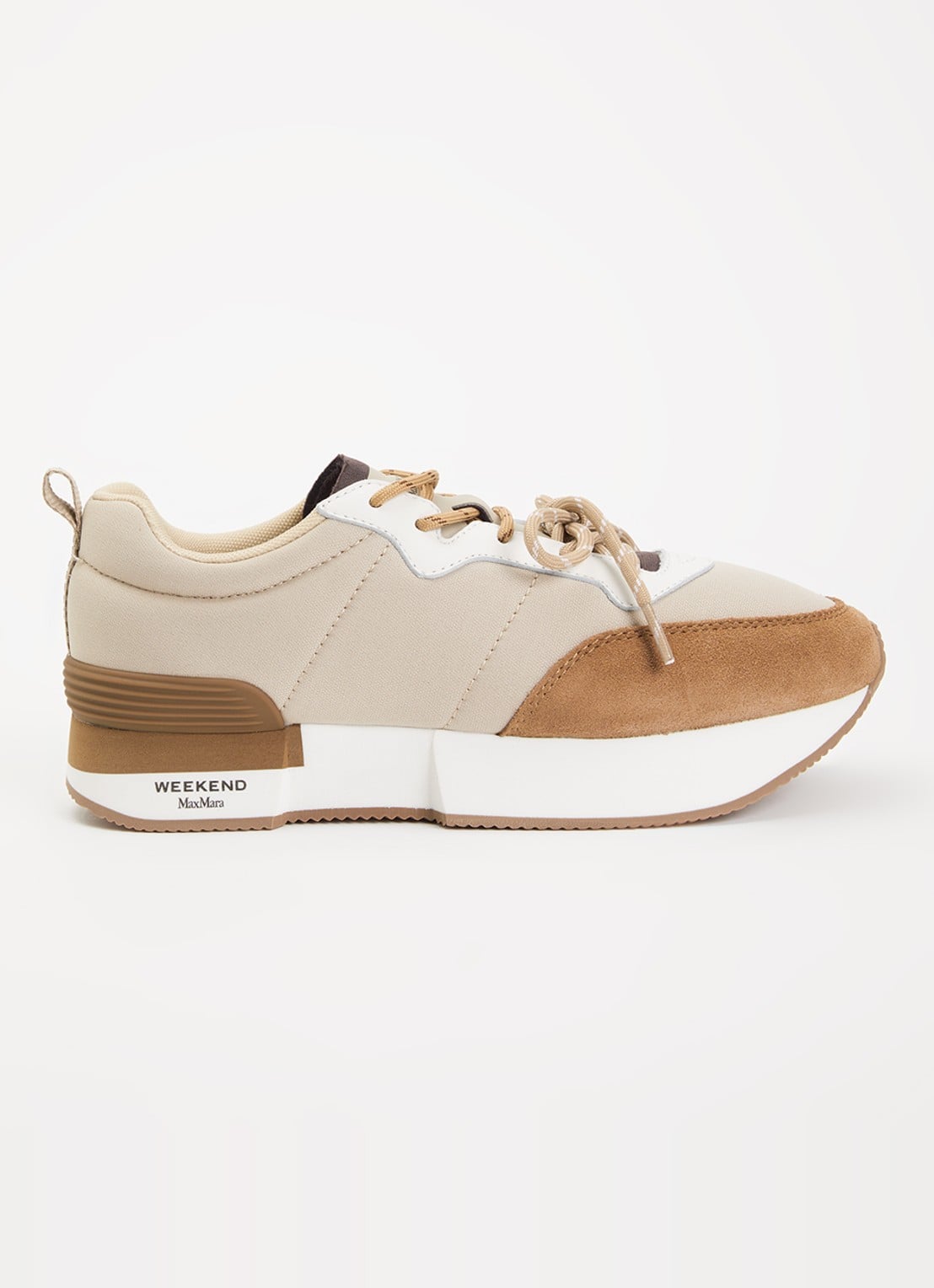 Max Mara Kazambra sneaker met leren details en logo - voorkant beige