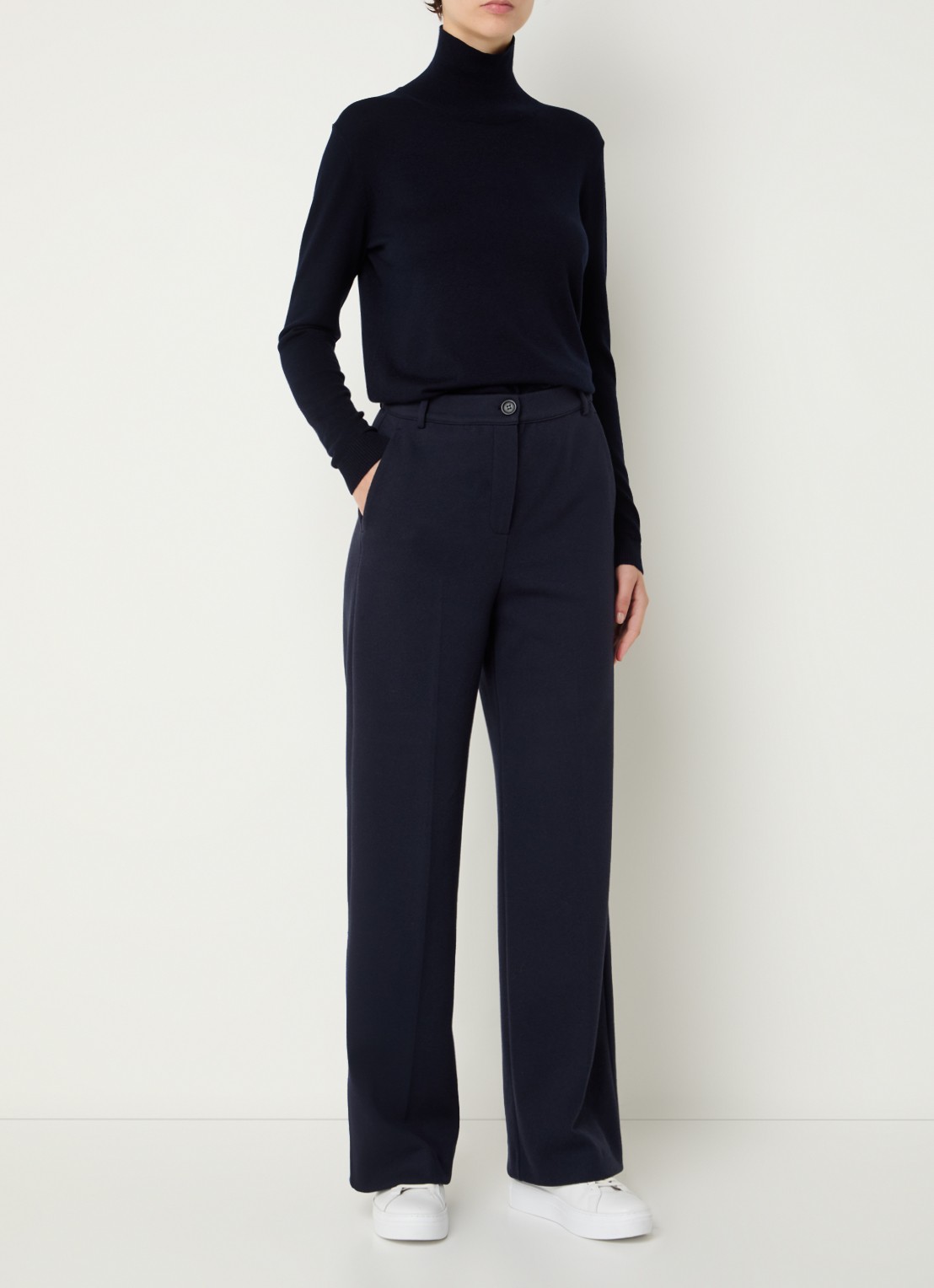 Max Mara Kiku fijngebreide coltrui in zijdeblend - voorkant 4 donkerblauw