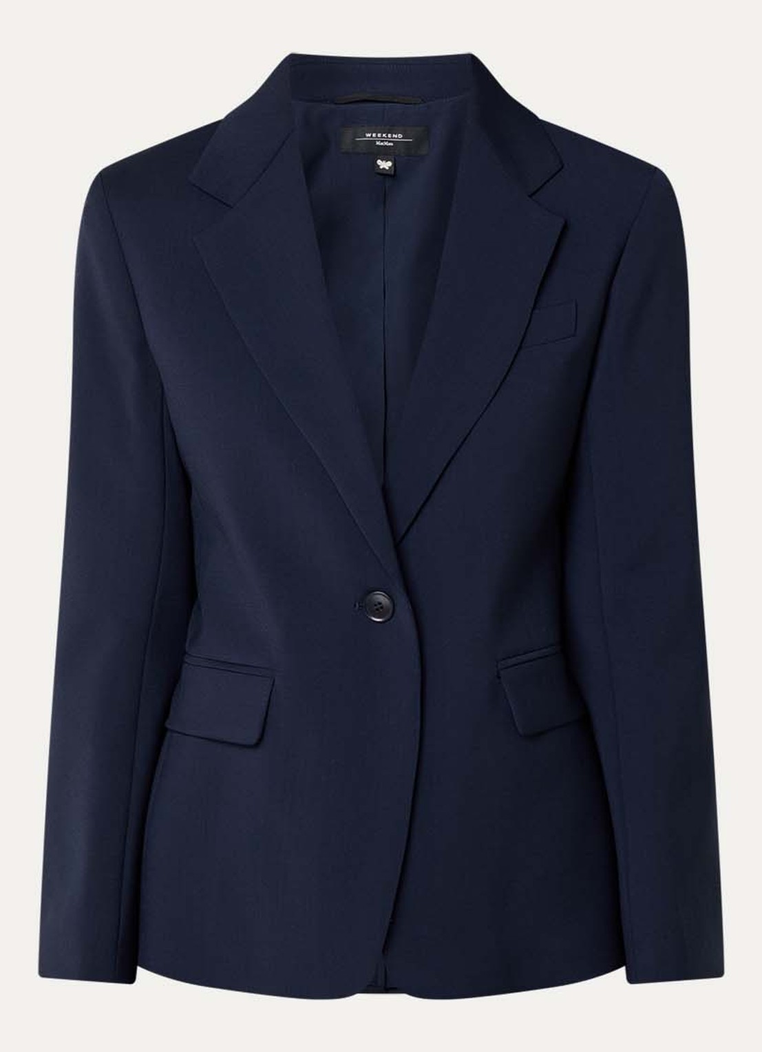 Max Mara Lamine blazer van scheerwol met schoudervulling en klepzakken - voorkant 2 blauw