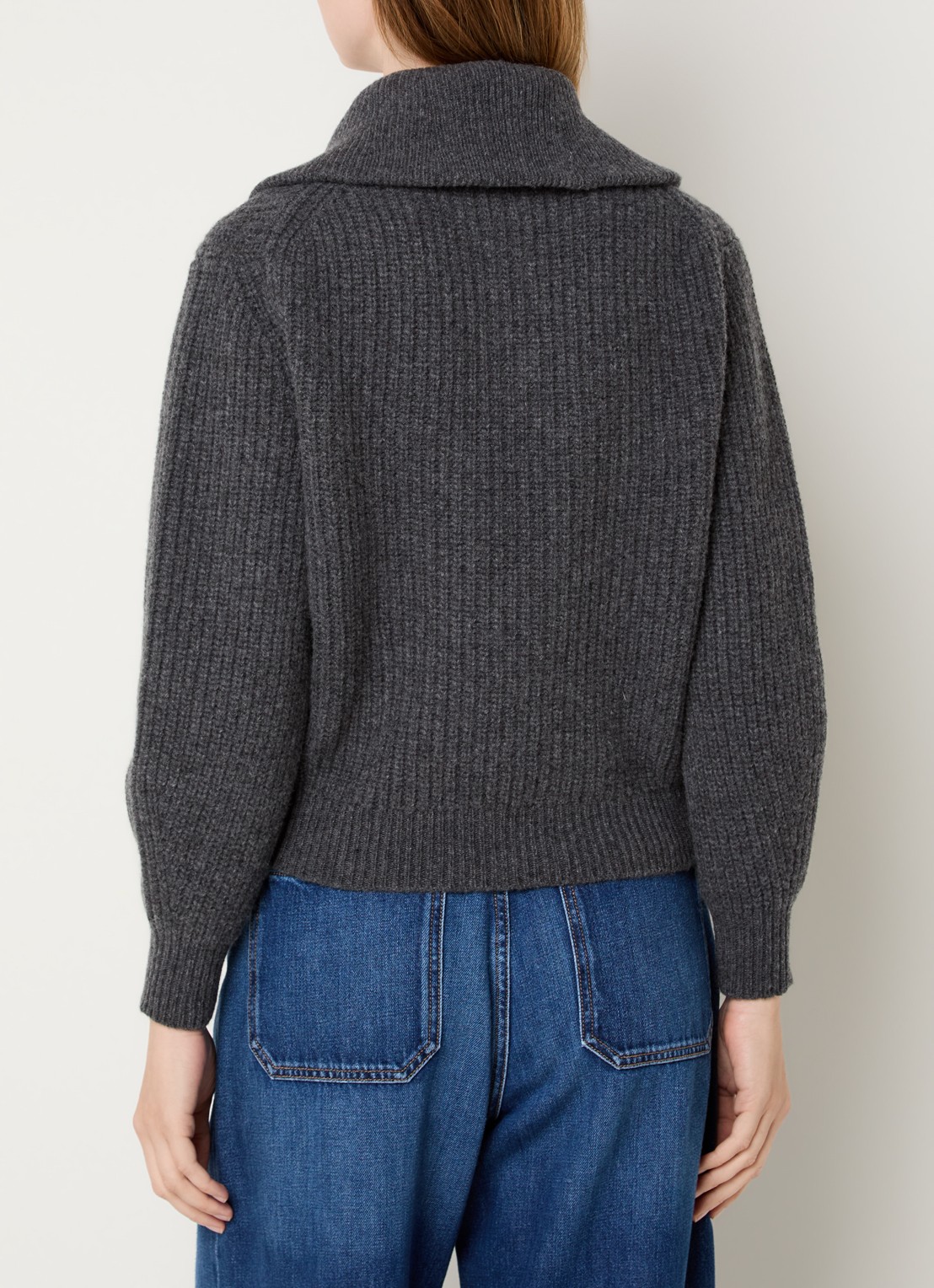 Max Mara Laser ribgebreide trui van scheerwol met halve rits - achterkant 2 donkergrijs