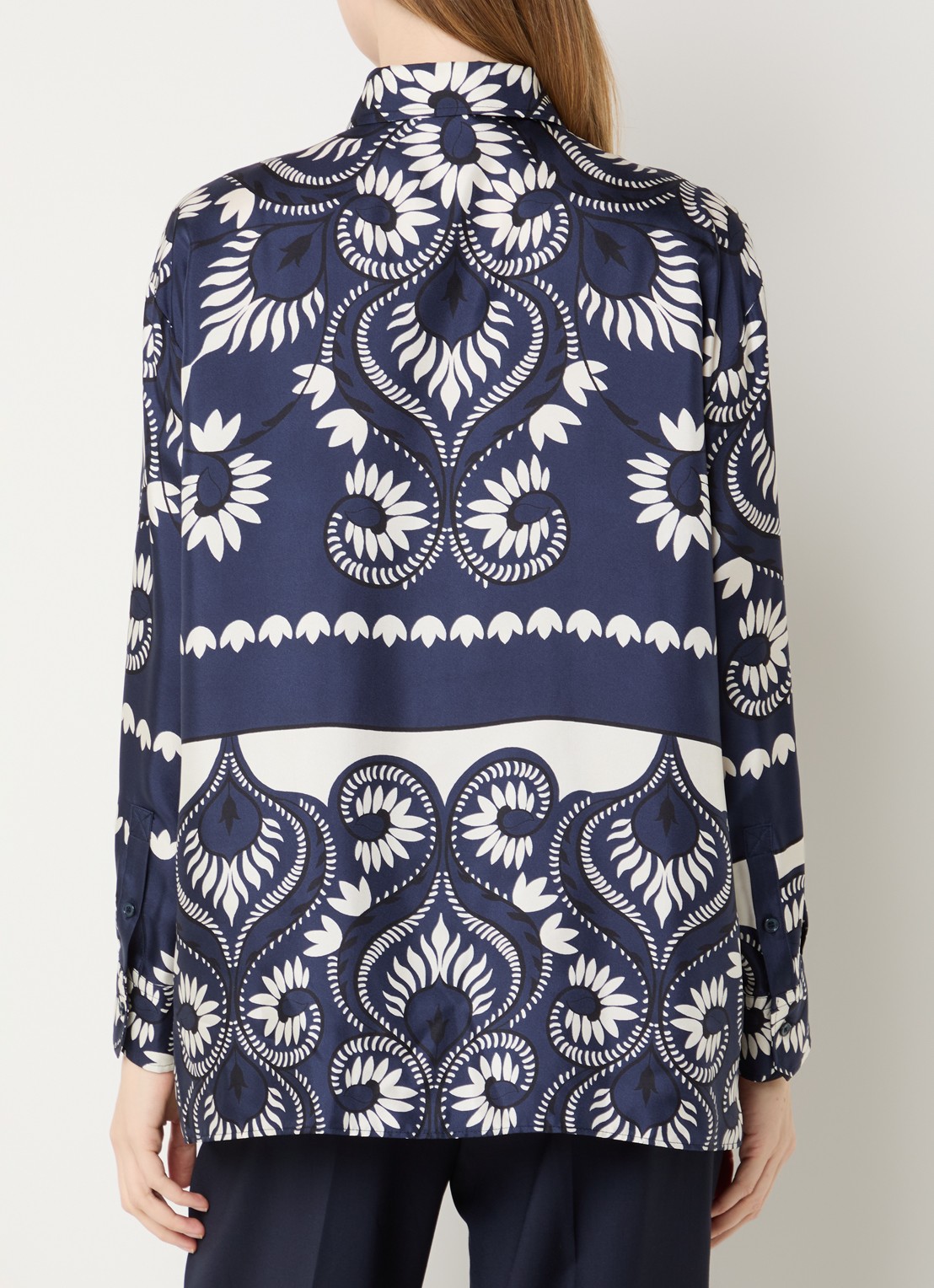 Max Mara Lastra blouse van zijde met print en borstzak - achterkant 3 donkerblauw